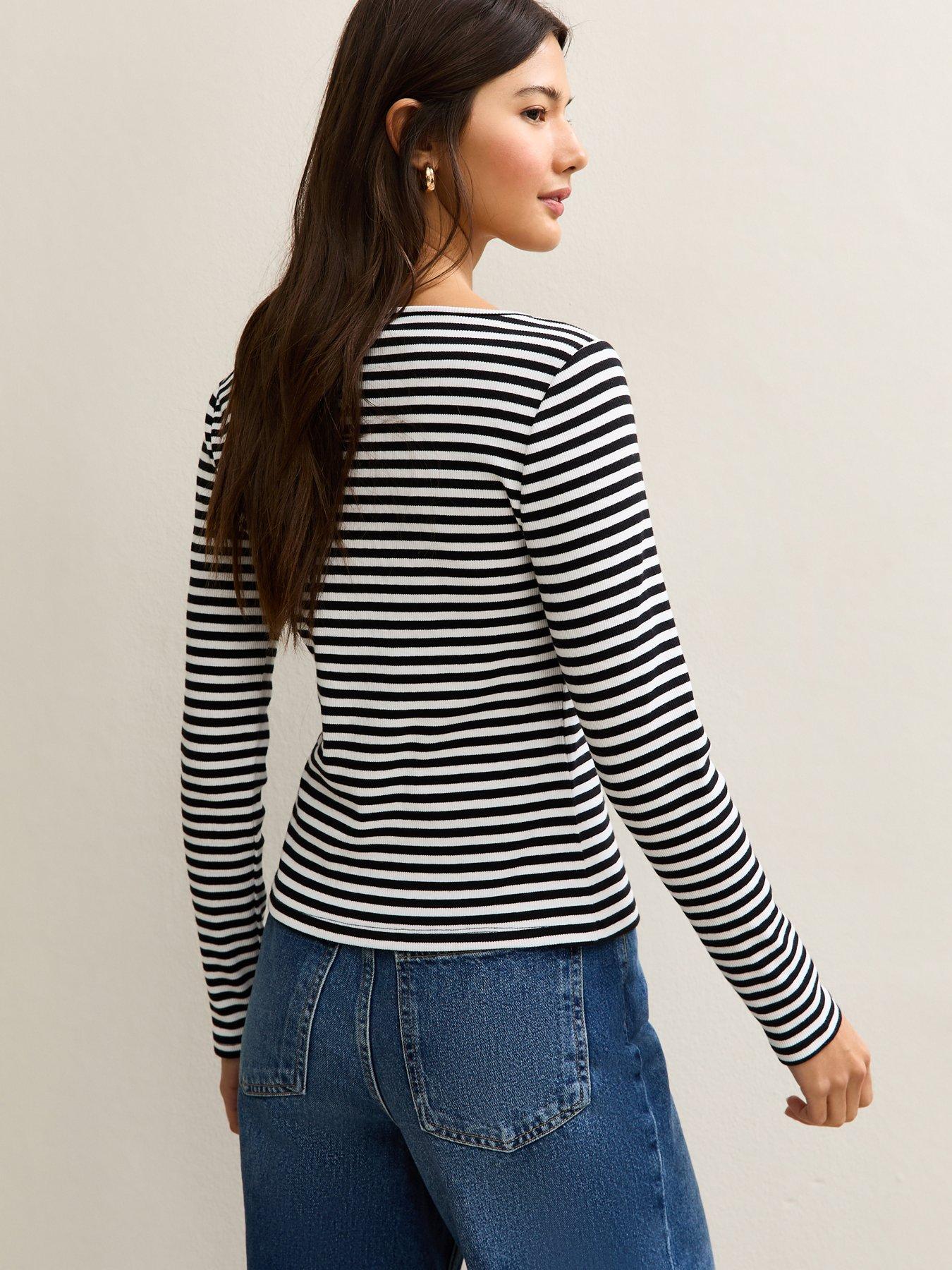 stillFront image of new-look-black-striped-button-up-long-sleeve-top-cream