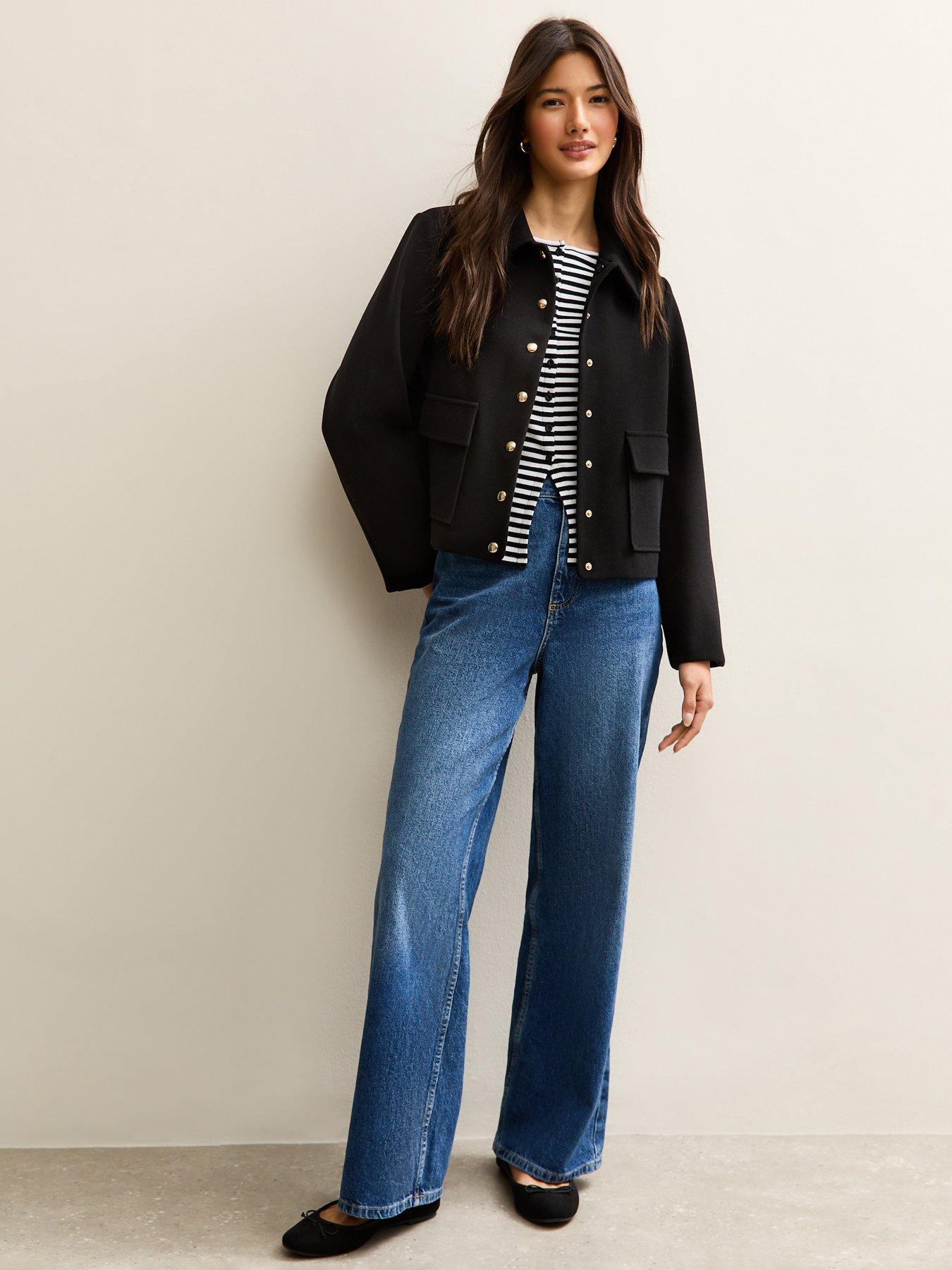  image of new-look-black-striped-button-up-long-sleeve-top-cream