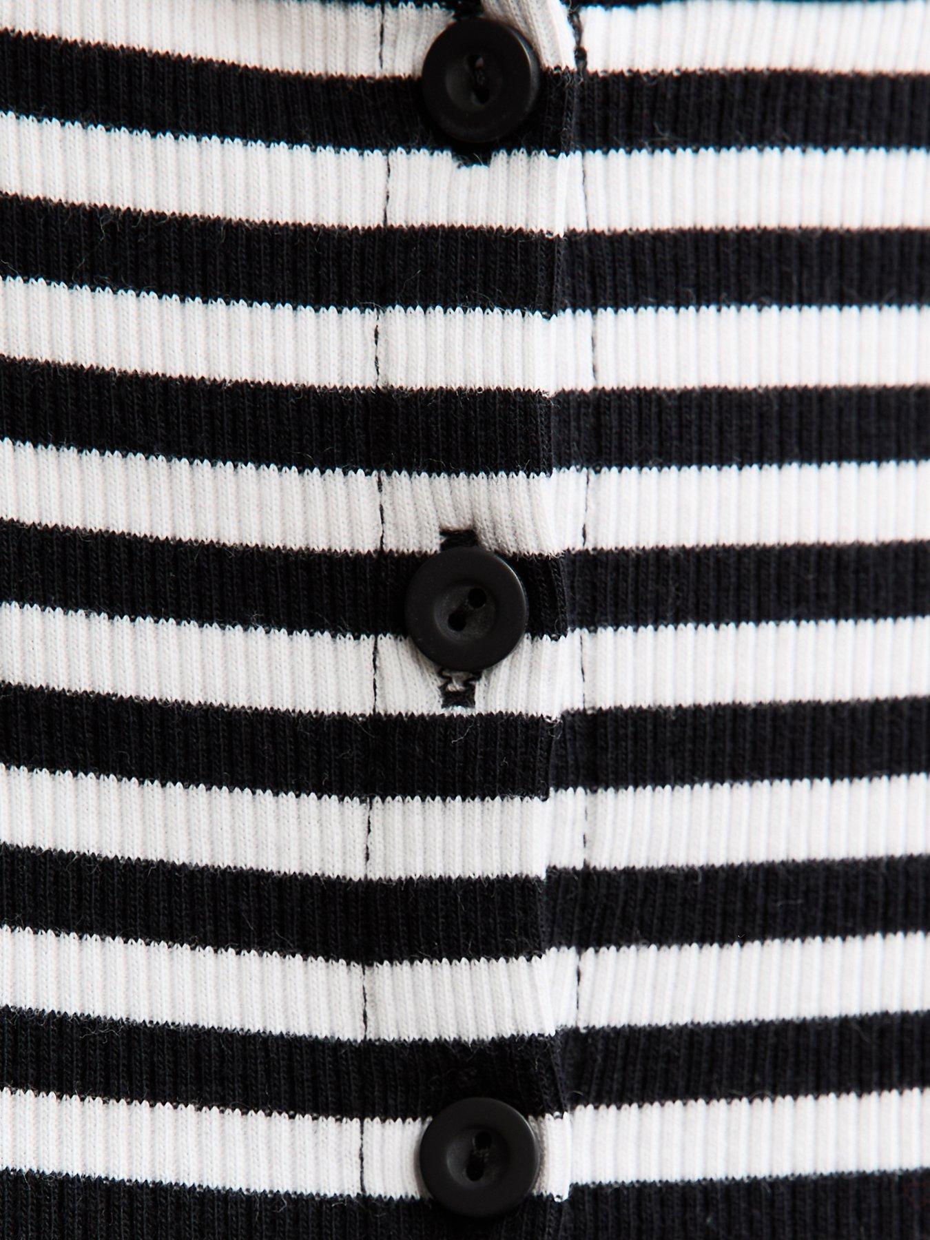  image of new-look-black-striped-button-up-long-sleeve-top-cream