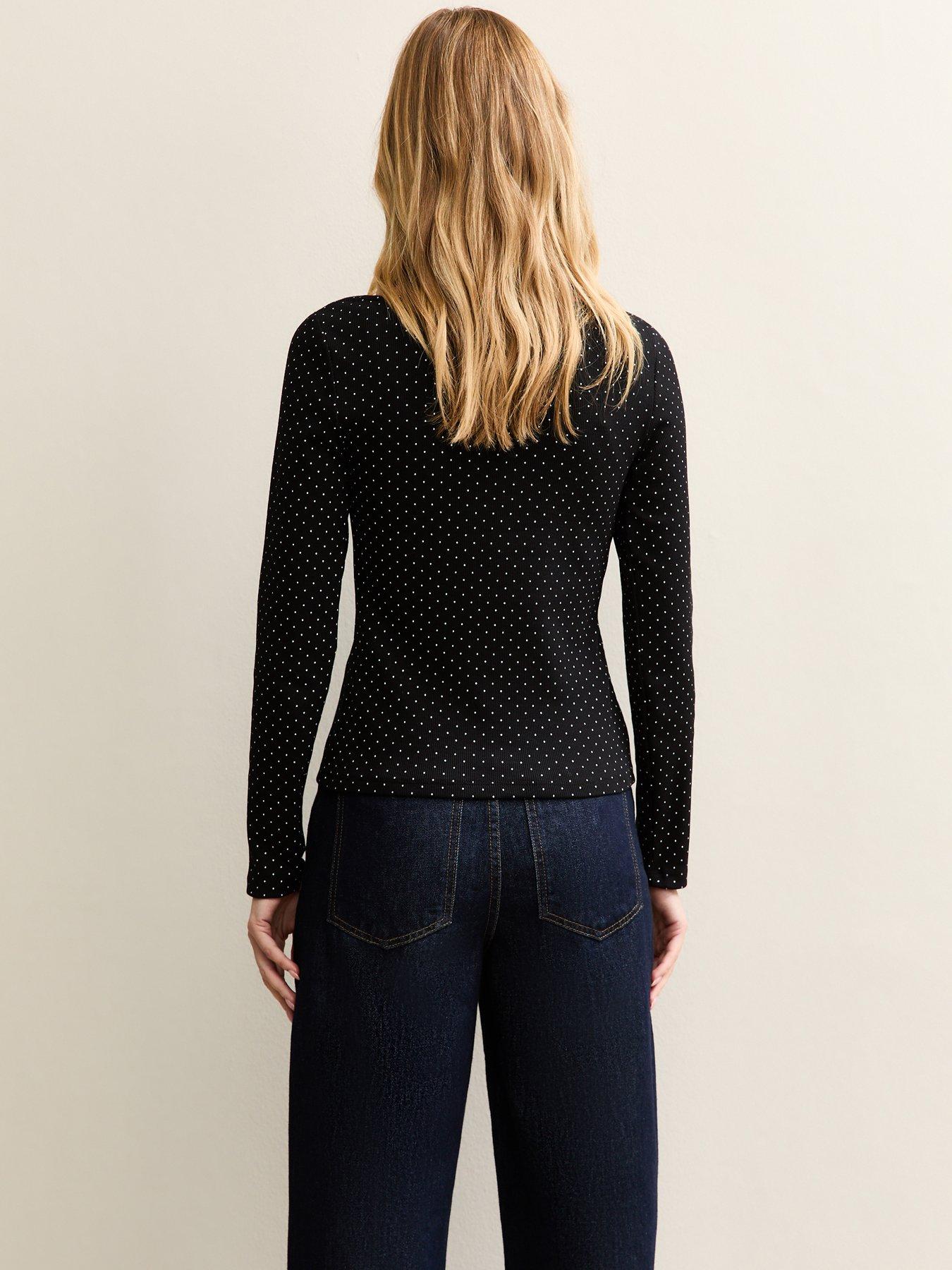  image of new-look-polka-dot-button-up-long-sleeve-top-black