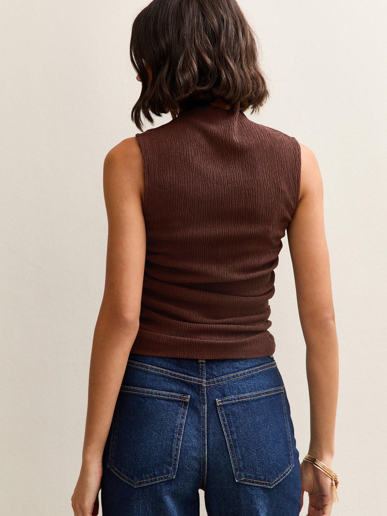 Image 2 of 6 of New Look Textured Jersey Ruched Tank Top - Brown&nbsp;