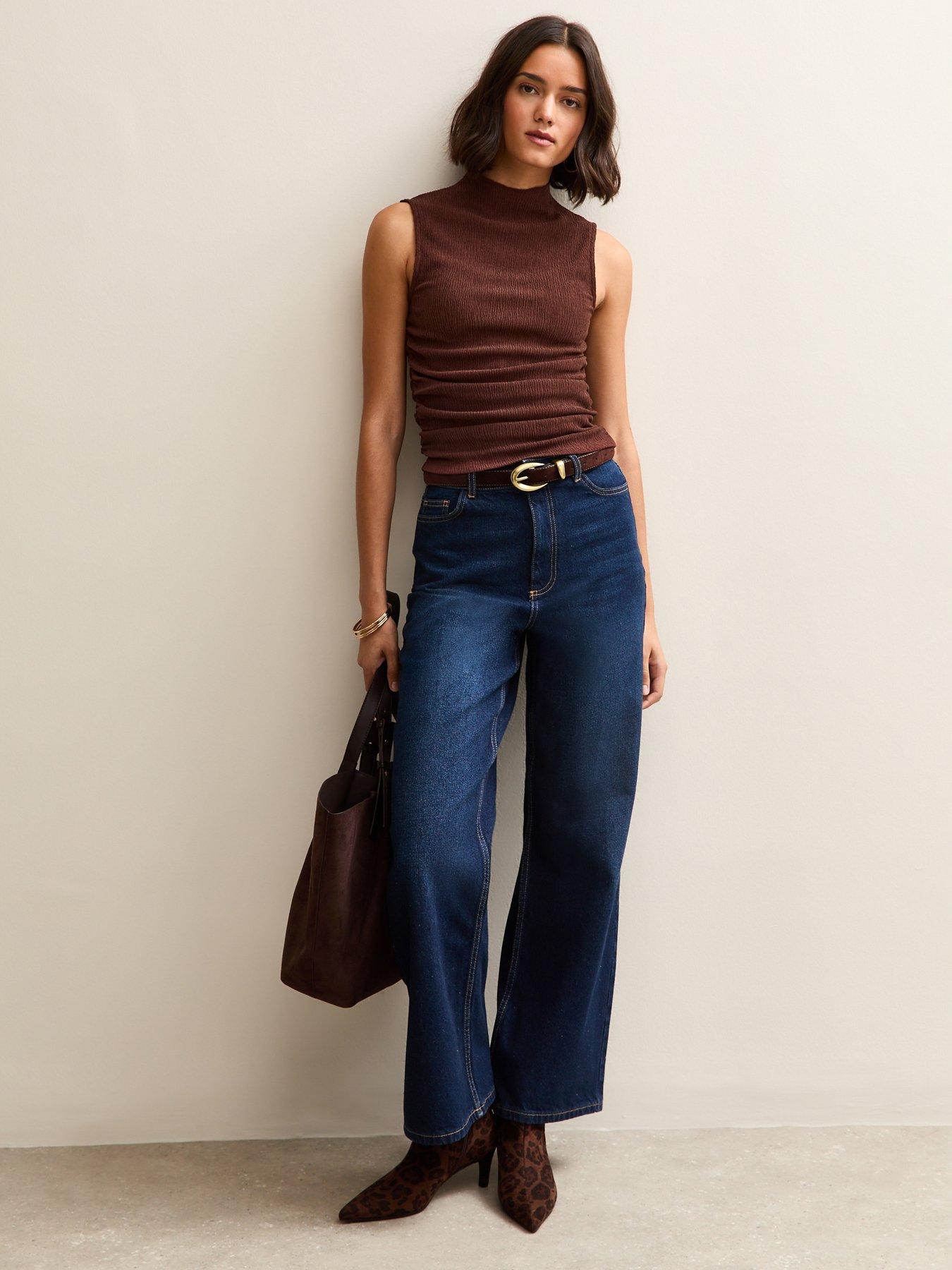 Image 3 of 6 of New Look Textured Jersey Ruched Tank Top - Brown&nbsp;