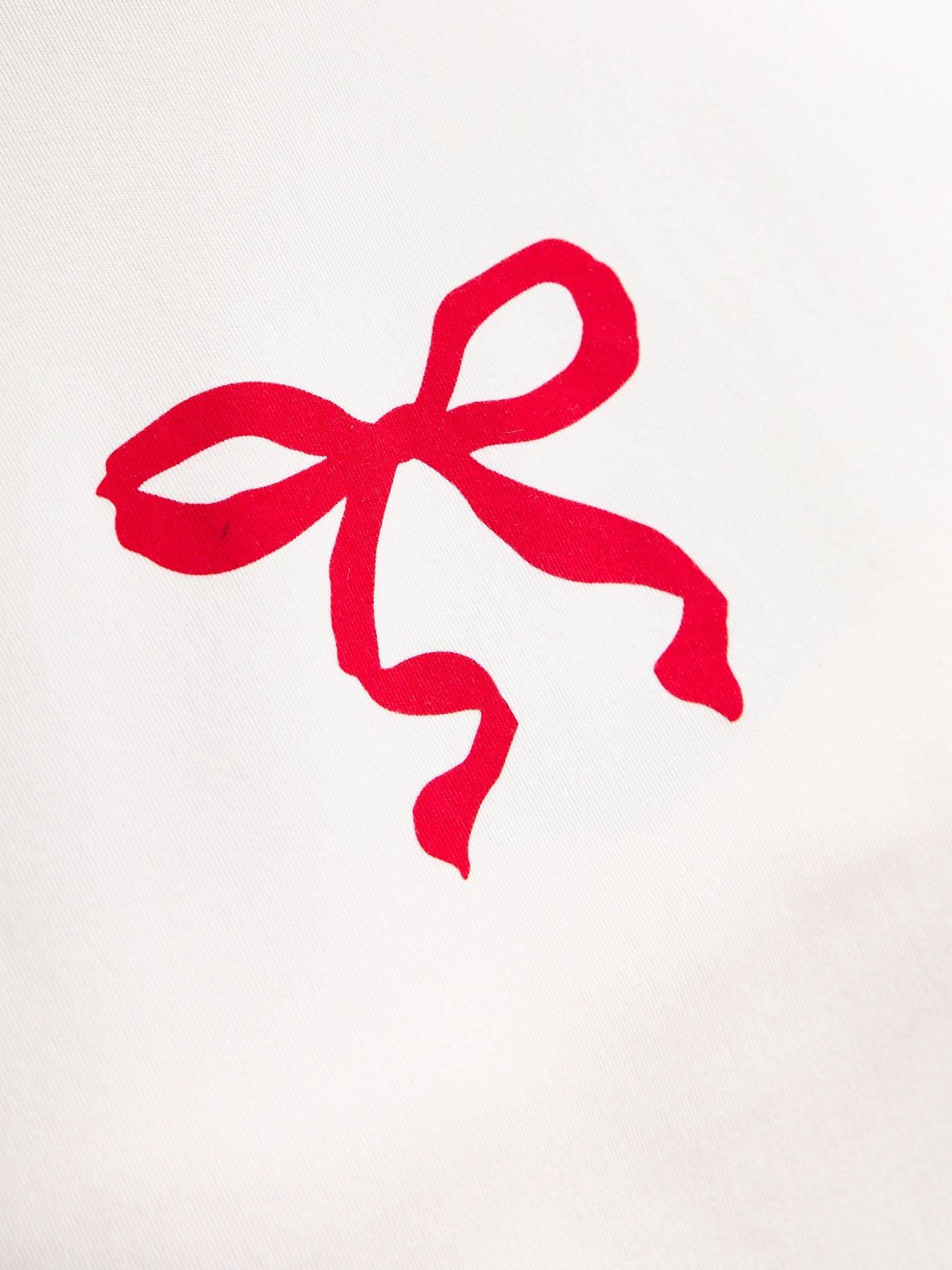  image of new-look-915-girls-bow-print-t-shirt-and-shorts-pyjama-set-white