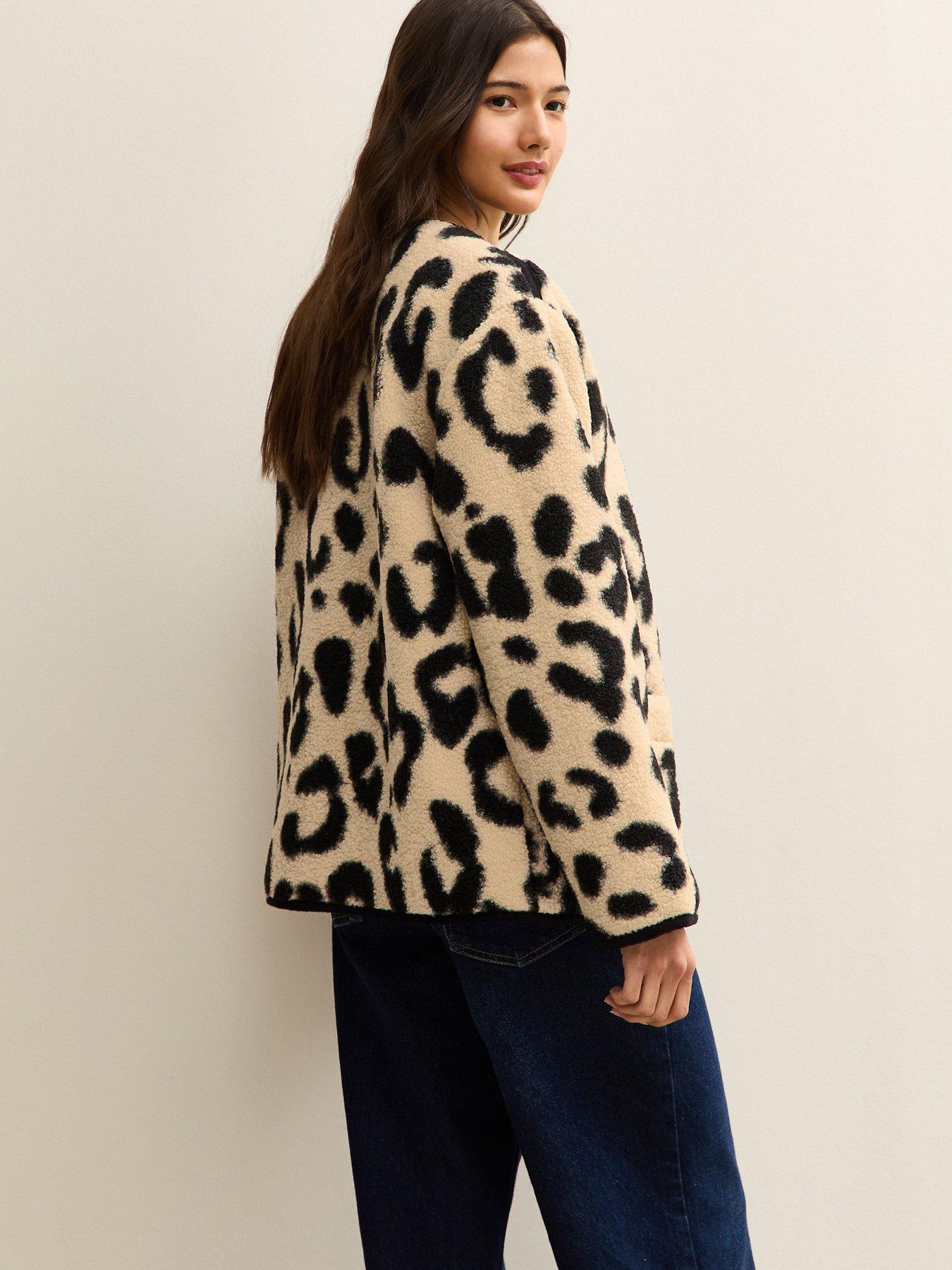 Image 2 of 5 of New Look Cream Leopard Print Borg Textured Jacket