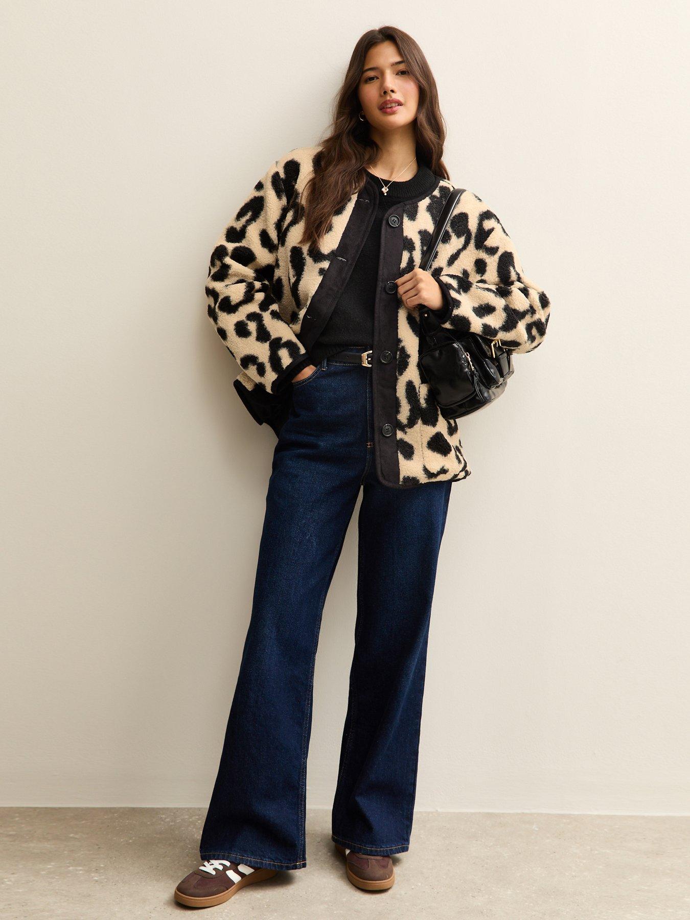 Image 3 of 5 of New Look Cream Leopard Print Borg Textured Jacket