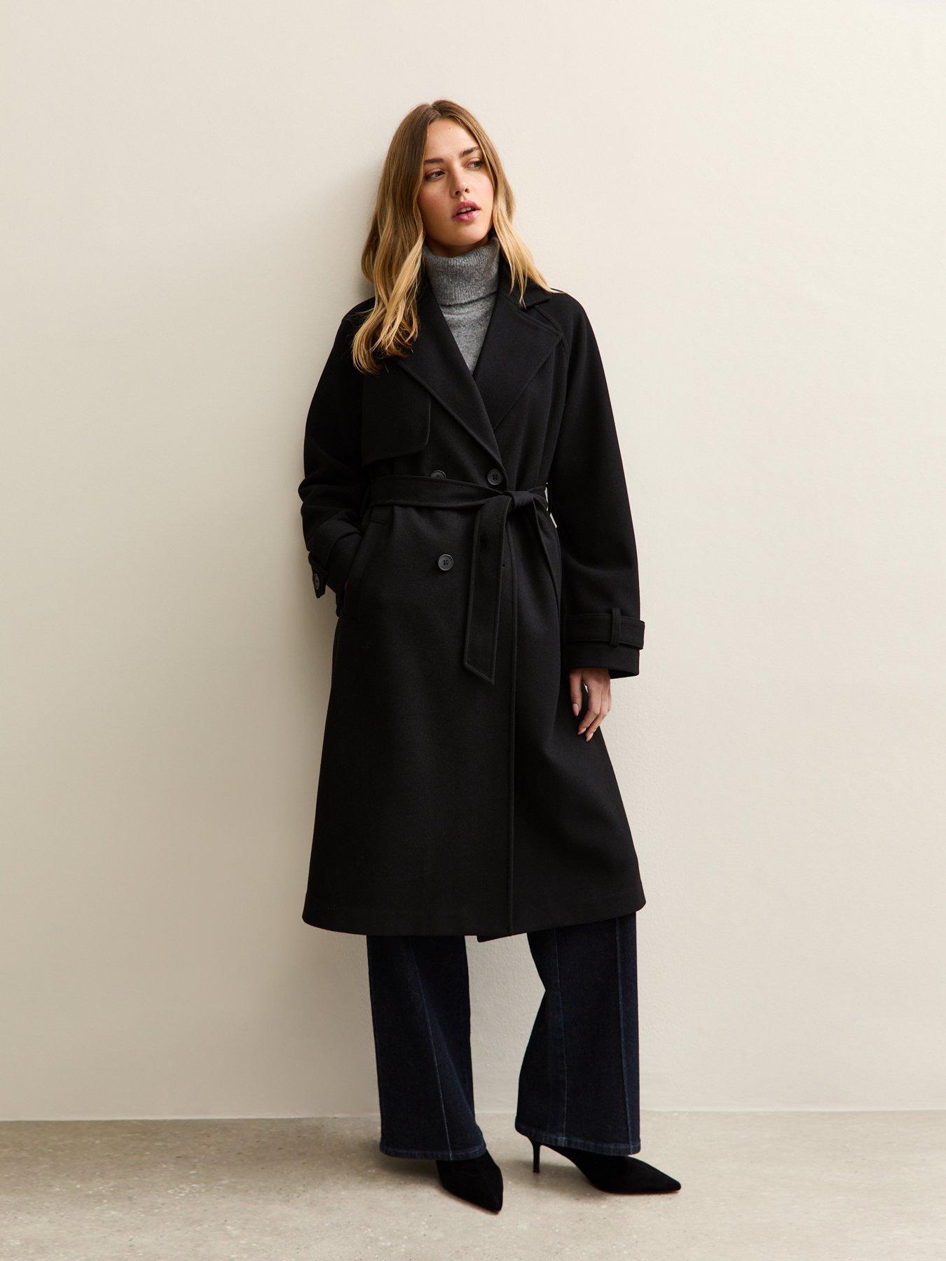New Look Black Brushed Double Breasted Trench Coat