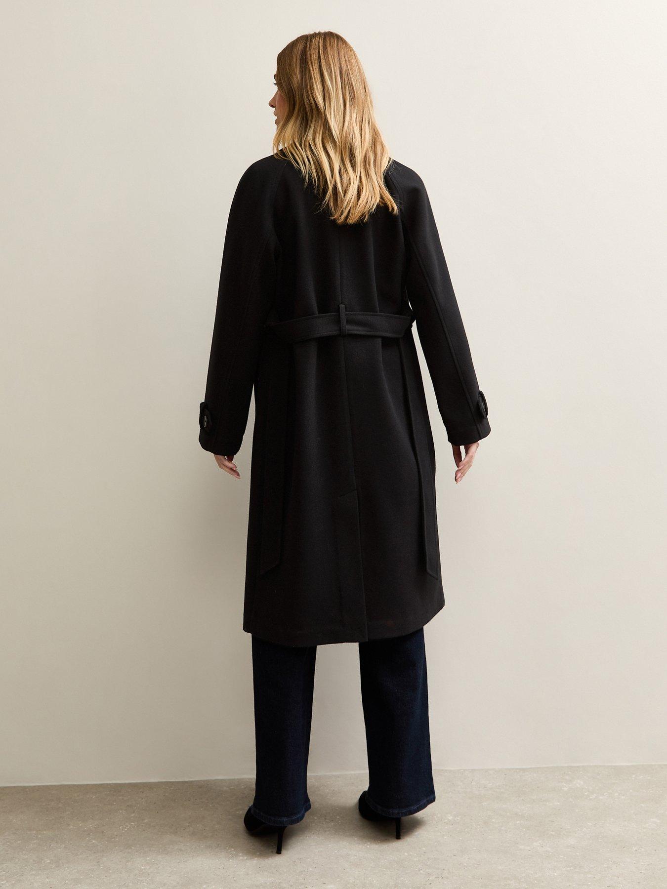 Image 2 of 5 of New Look Brushed Double Breasted Trench Coat - Black