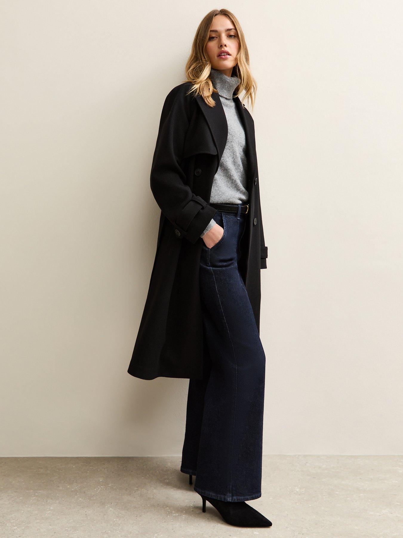  image of new-look-brushed-double-breasted-trench-coat-black