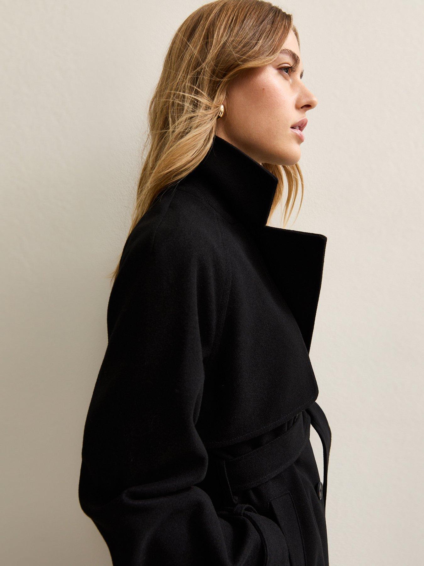  image of new-look-brushed-double-breasted-trench-coat-black