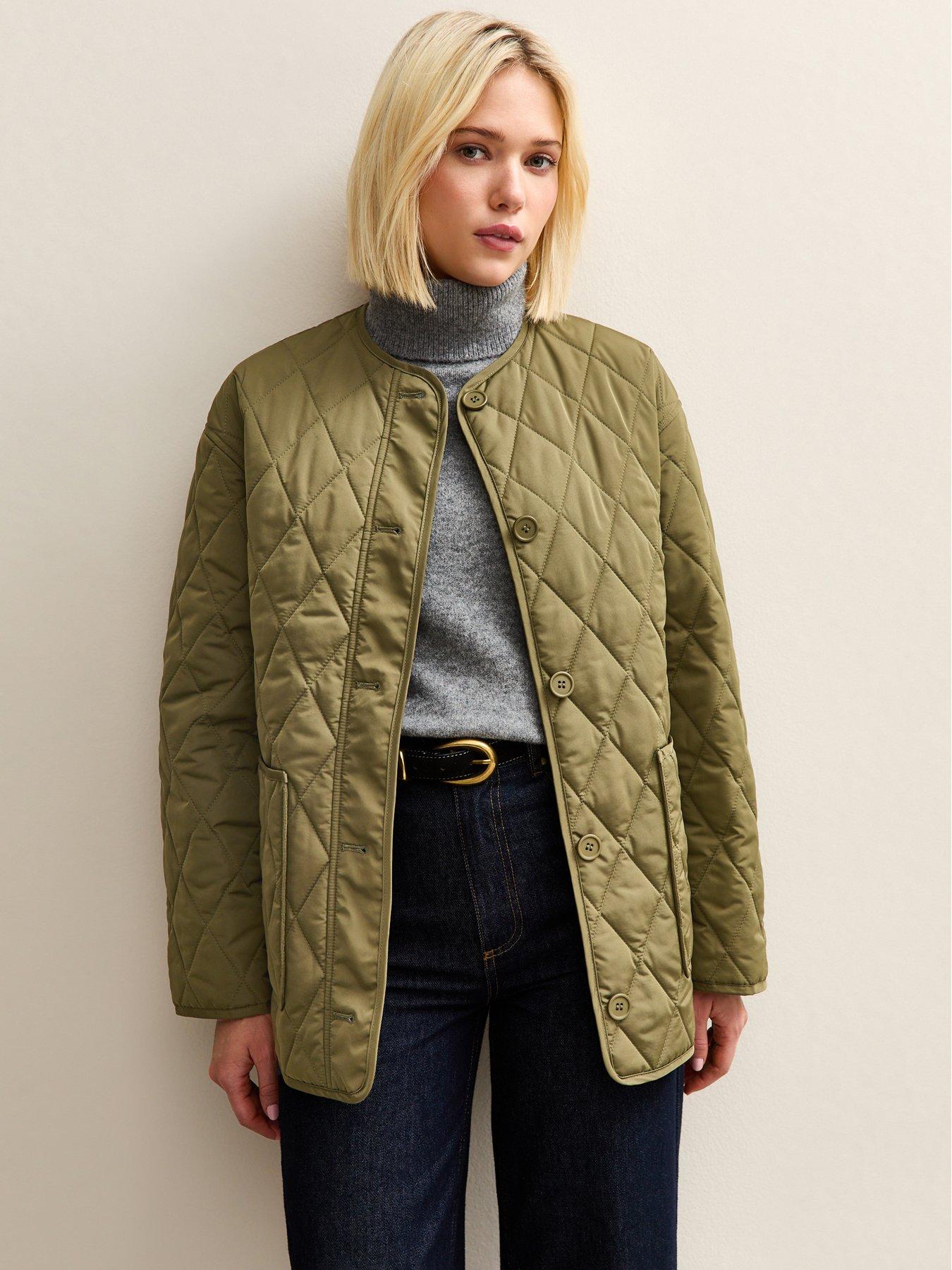 New Look Longline Quilted Jacket - Dark Khaki