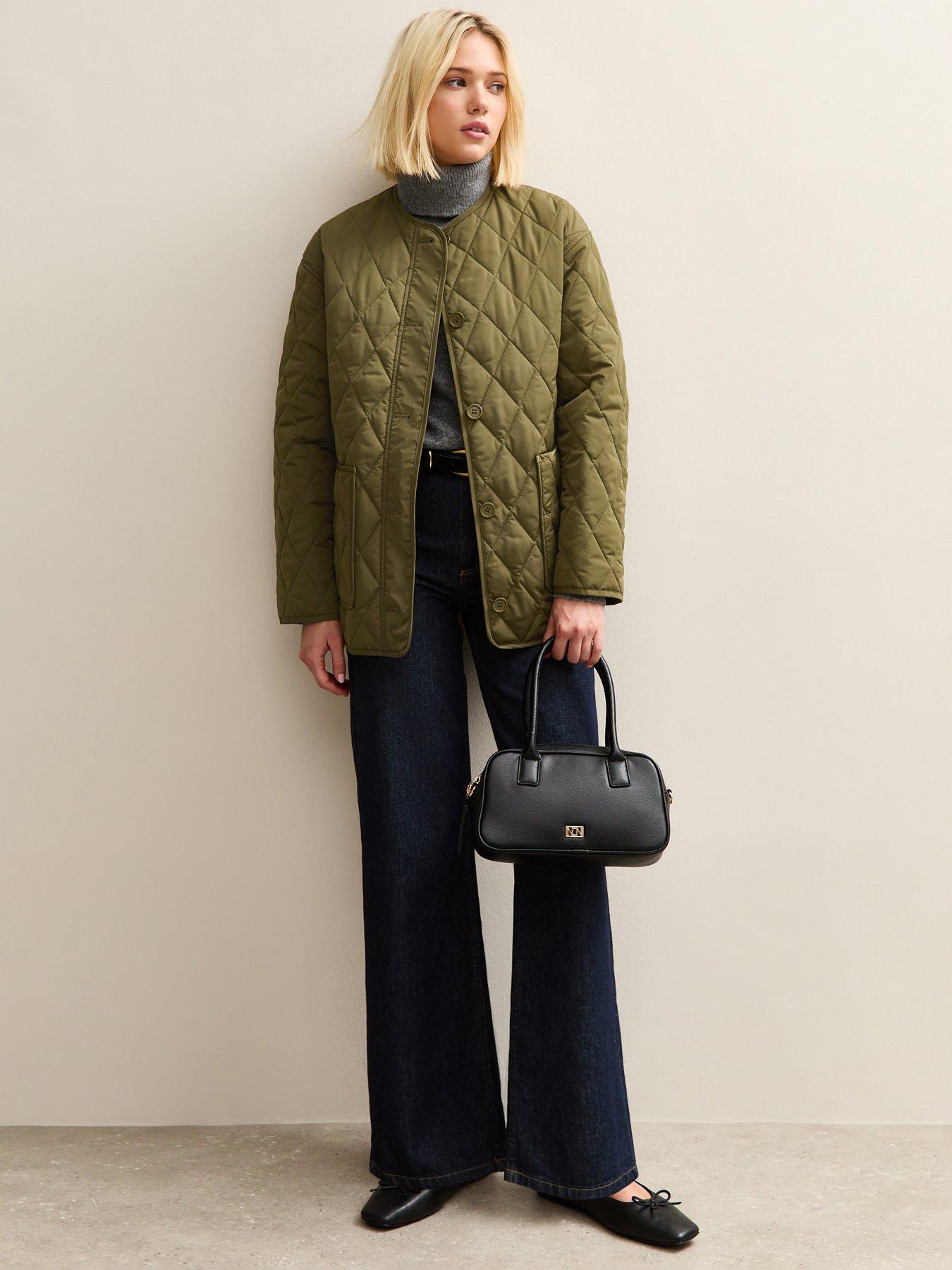 Image 3 of 6 of New Look Longline Quilted Jacket - Dark Khaki