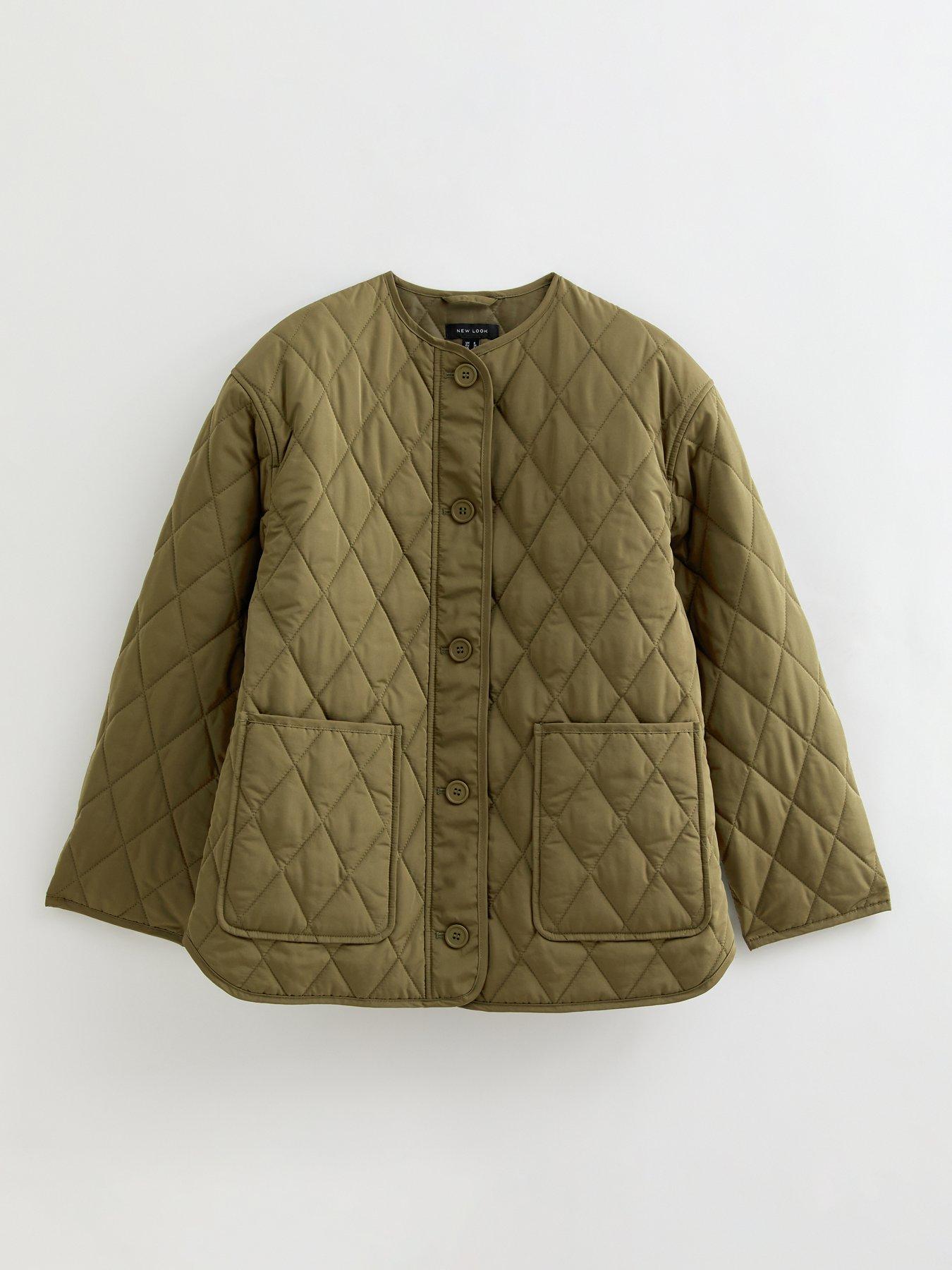 Image 6 of 6 of New Look Longline Quilted Jacket - Dark Khaki