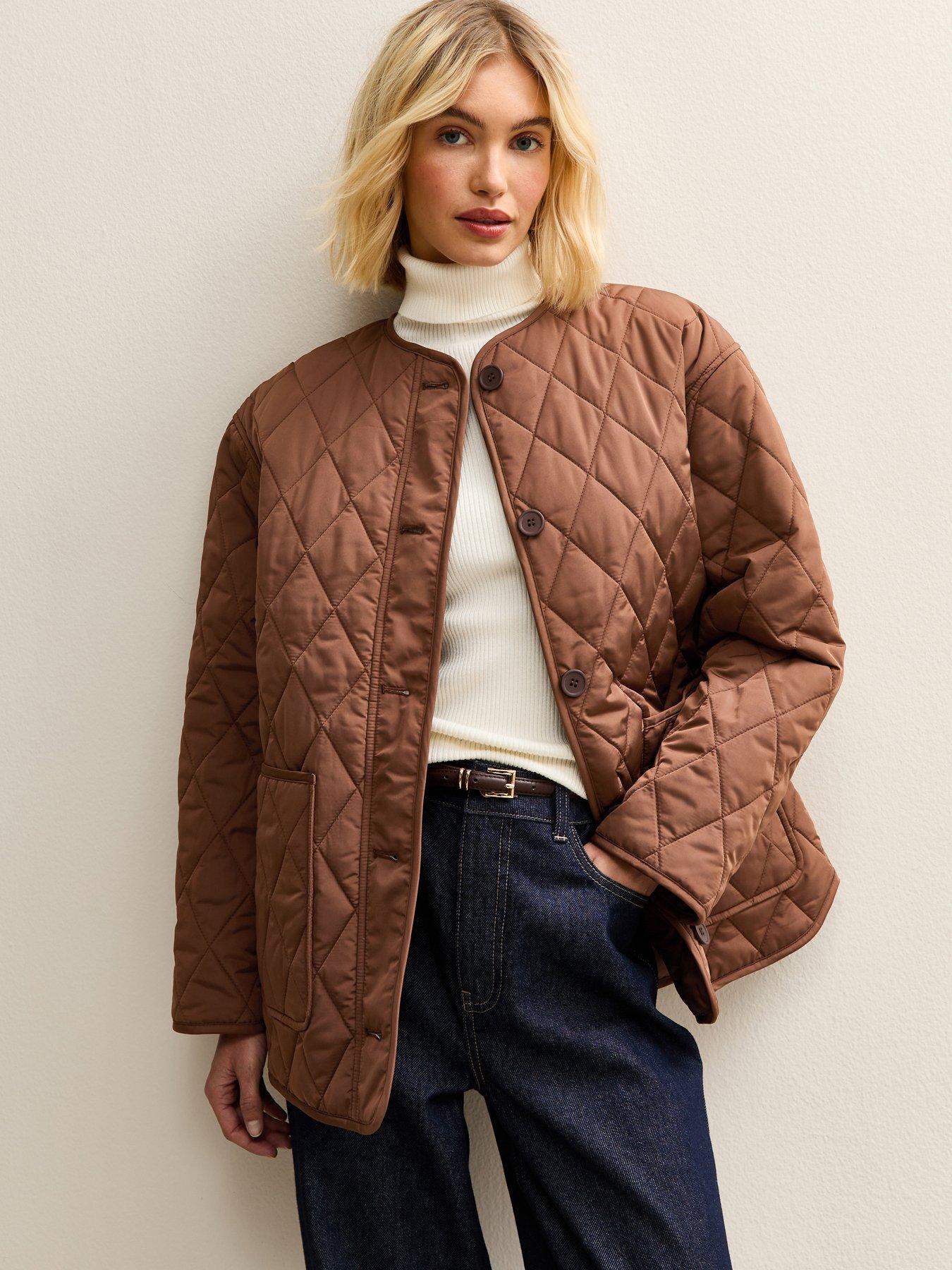  image of new-look-mid-longline-quilted-jacket-brown