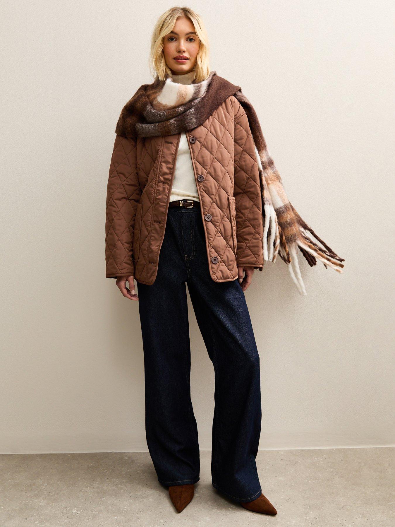  image of new-look-mid-longline-quilted-jacket-brown