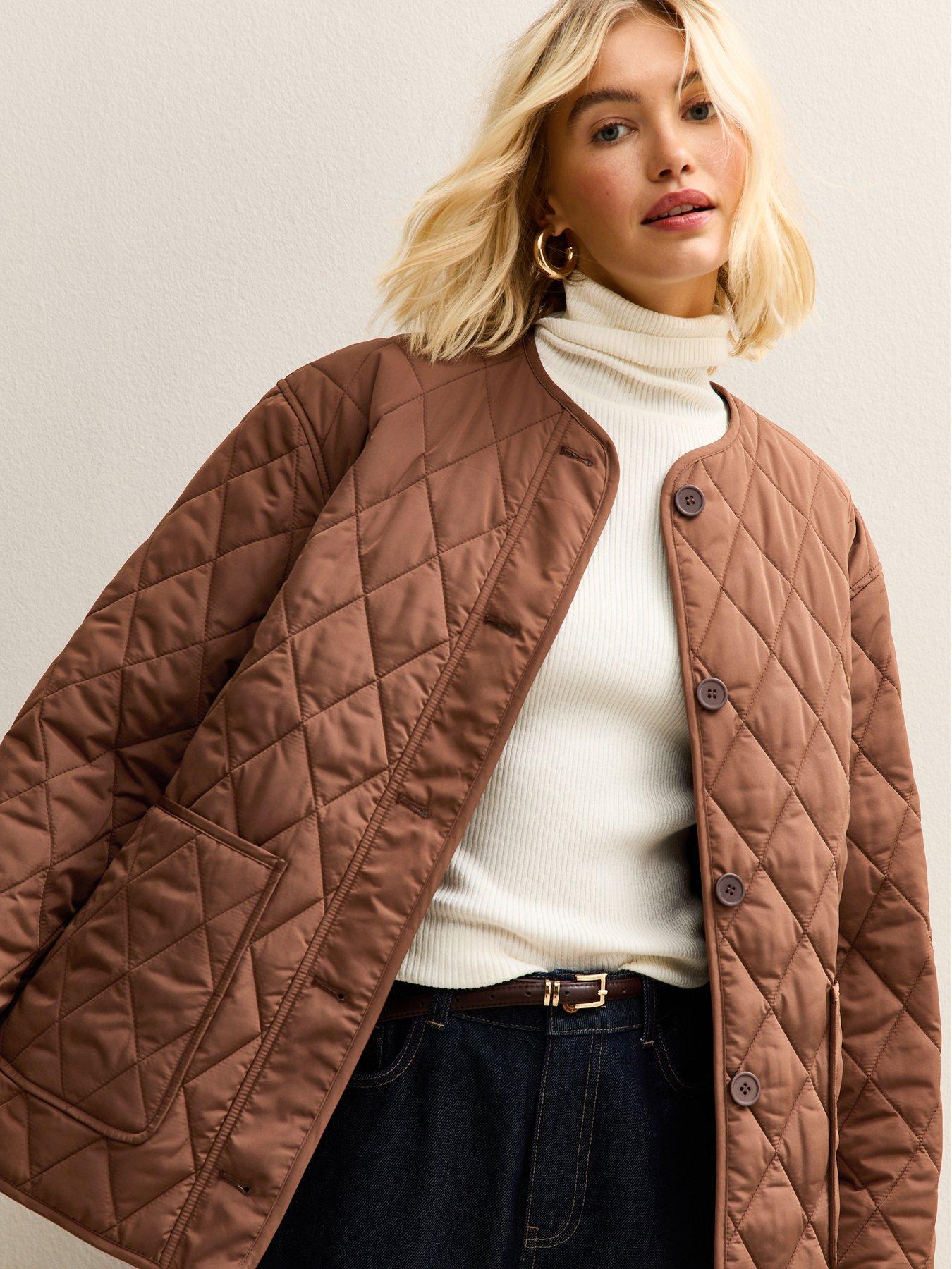 image of new-look-mid-longline-quilted-jacket-brown