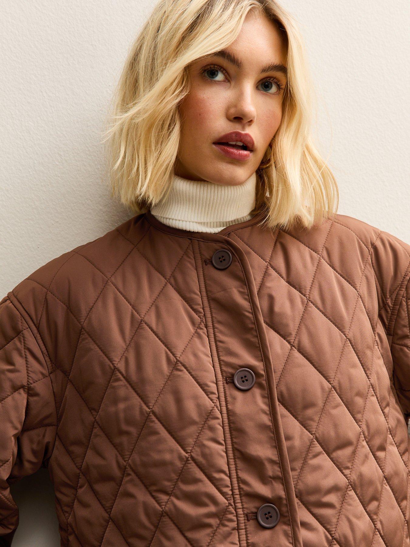  image of new-look-mid-longline-quilted-jacket-brown