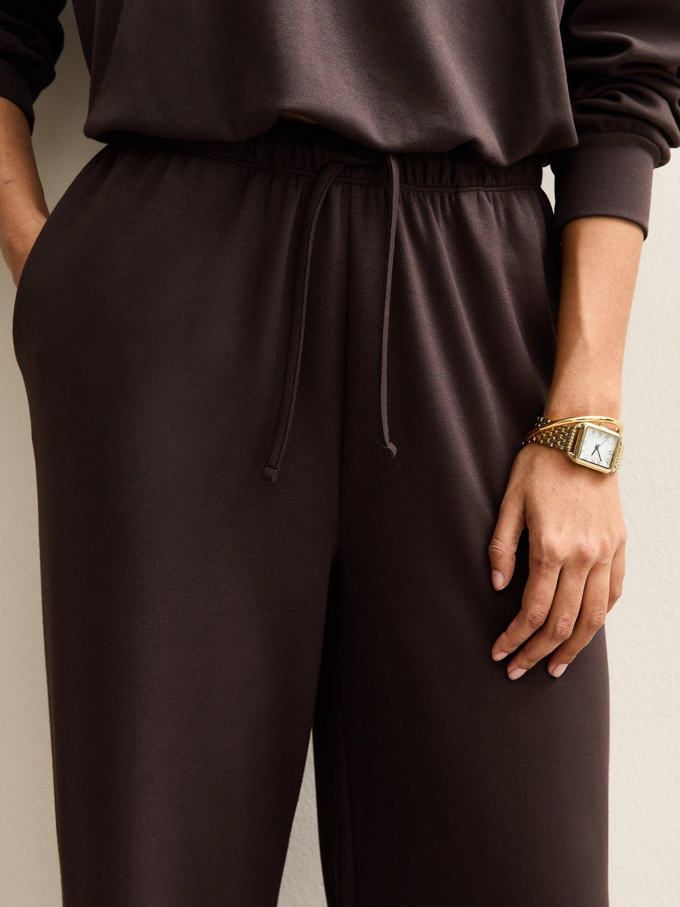Image 4 of 5 of New Look Jersey Wide Leg Drawstring Waist Joggers - Brown