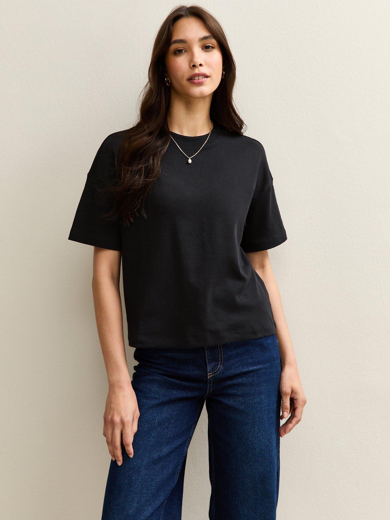 Image 1 of 4 of New Look Black Premium Heavyweight Cotton Boxy Fit T-Shirt