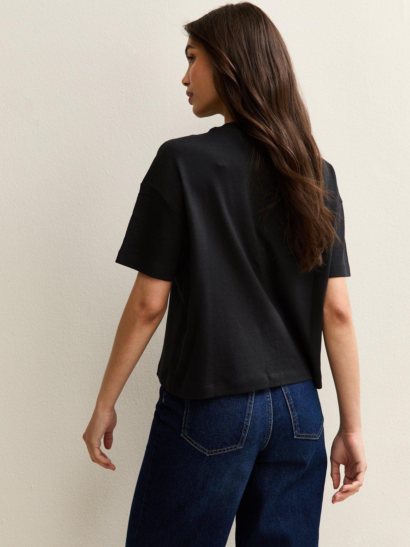 Image 2 of 4 of New Look Black Premium Heavyweight Cotton Boxy Fit T-Shirt