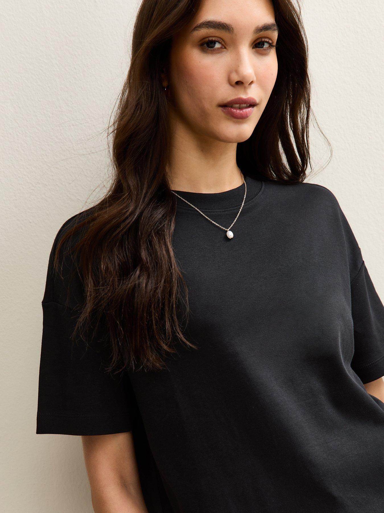 Image 4 of 4 of New Look Black Premium Heavyweight Cotton Boxy Fit T-Shirt