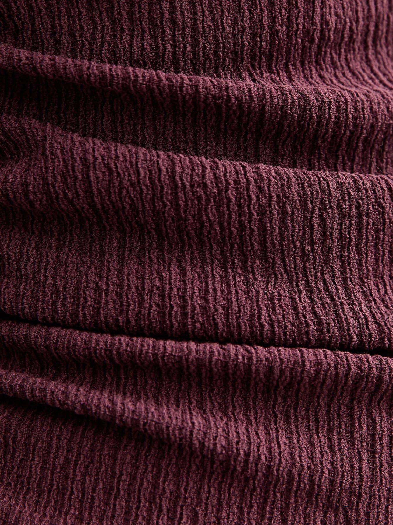  image of new-look-burgundy-asymmetric-ruched-waist-long-sleeve-top-red