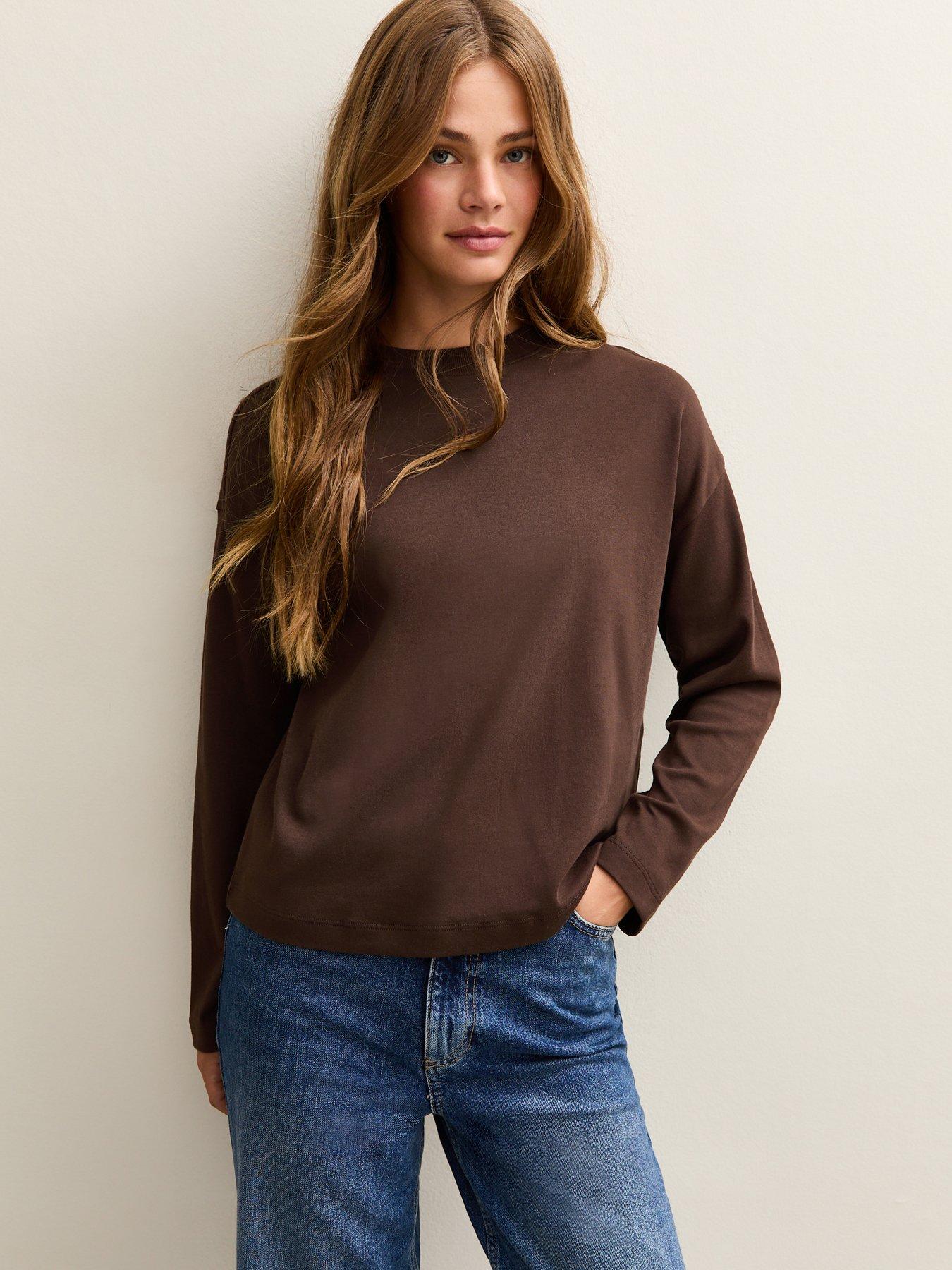 New Look Premium Cotton Long Sleeve T-shirt - Brown
