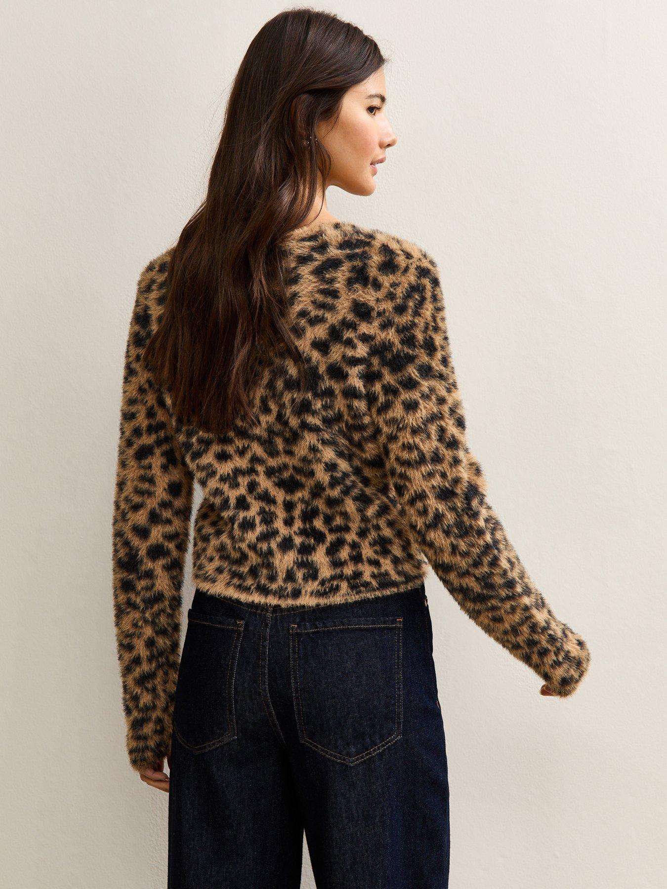  image of new-look-fluffy-knit-leopard-pattern-cardigan-brown