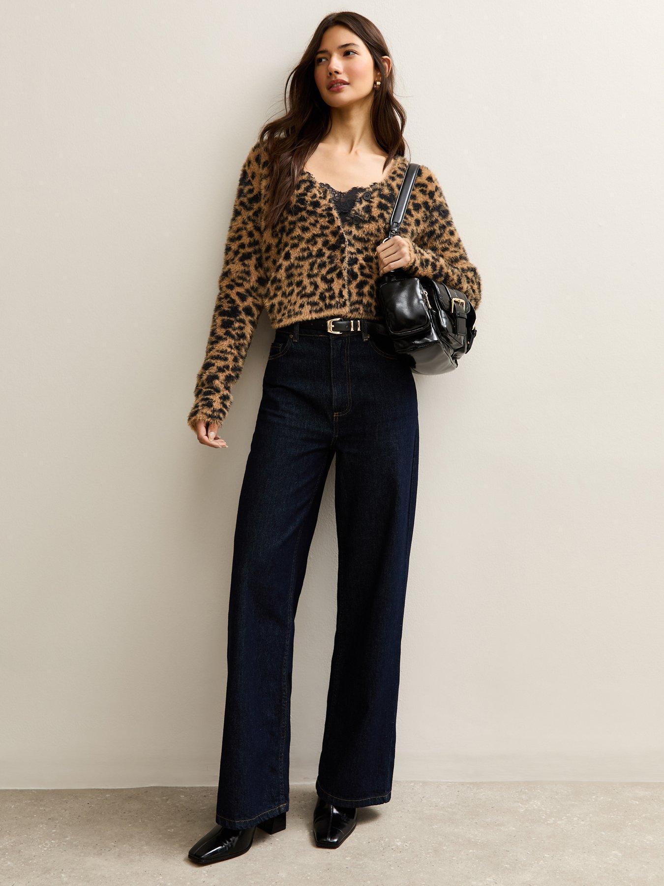  image of new-look-fluffy-knit-leopard-pattern-cardigan-brown