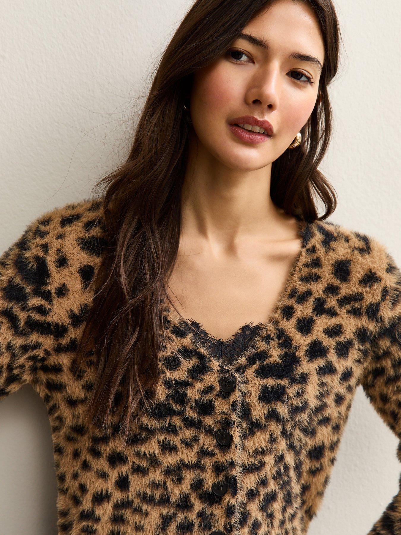  image of new-look-fluffy-knit-leopard-pattern-cardigan-brown