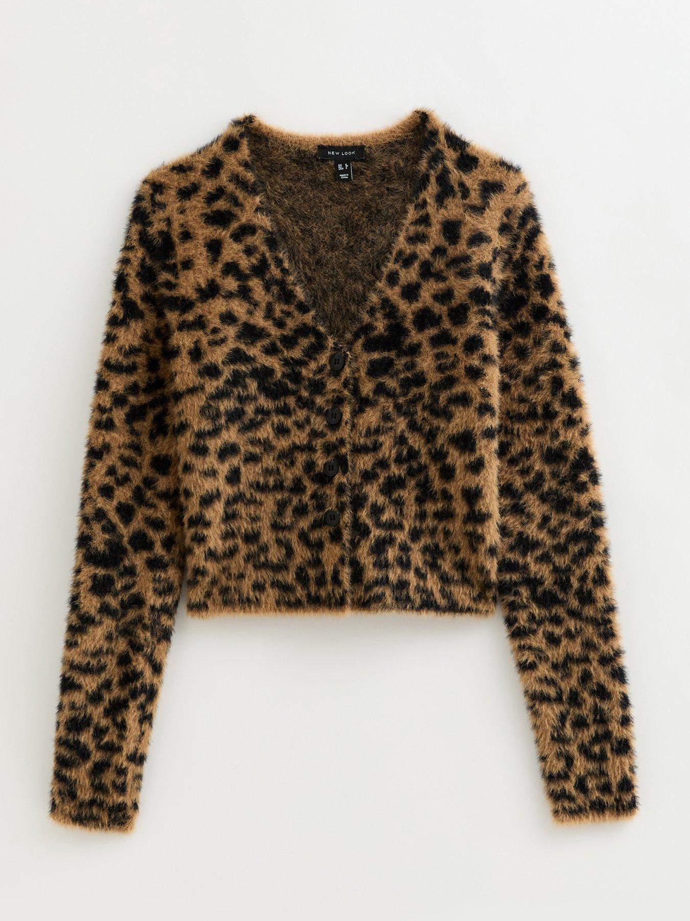  image of new-look-fluffy-knit-leopard-pattern-cardigan-brown