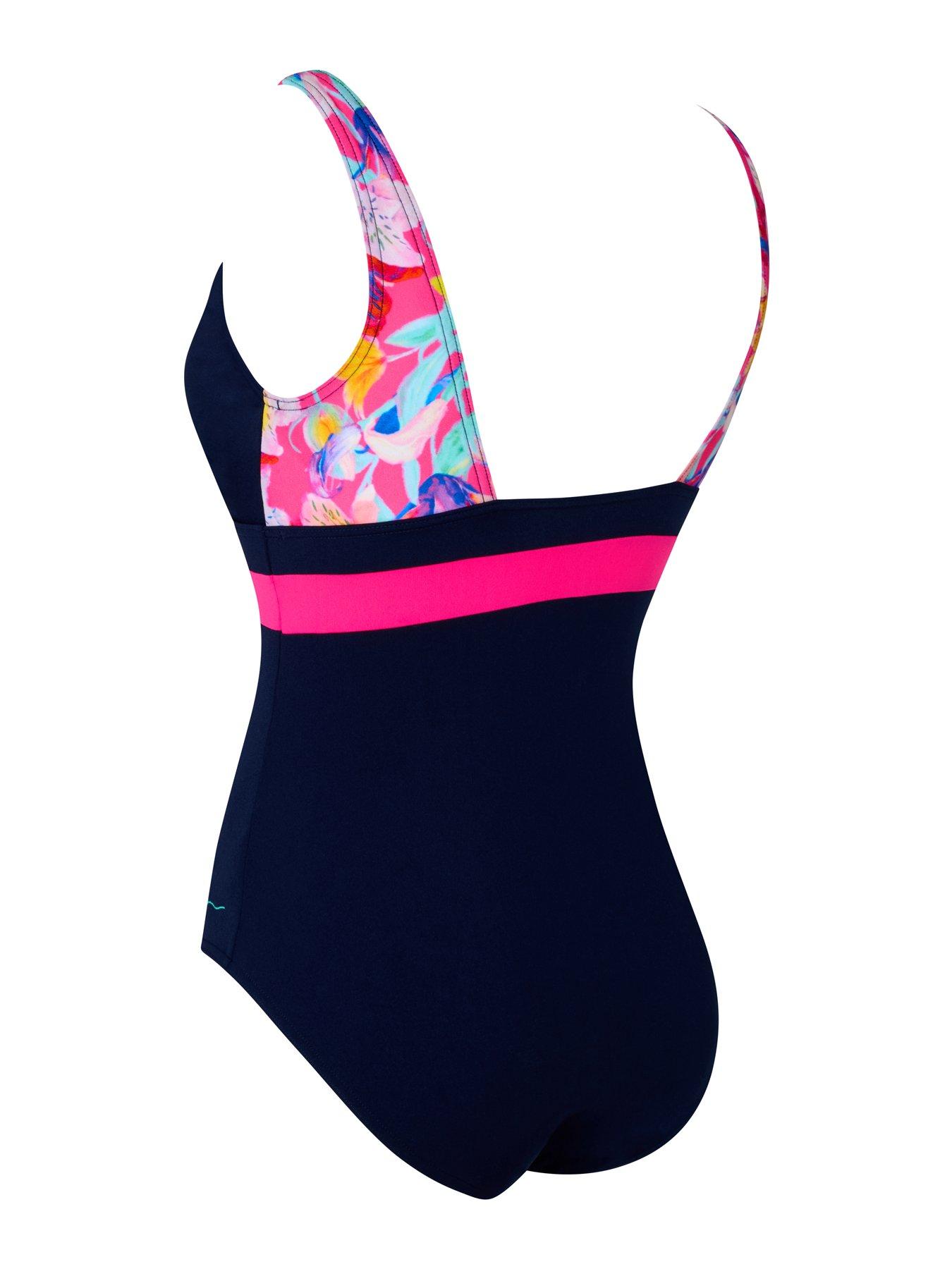  image of zoggs-womens-swim-squareback-back-panel-swimsuit-multi