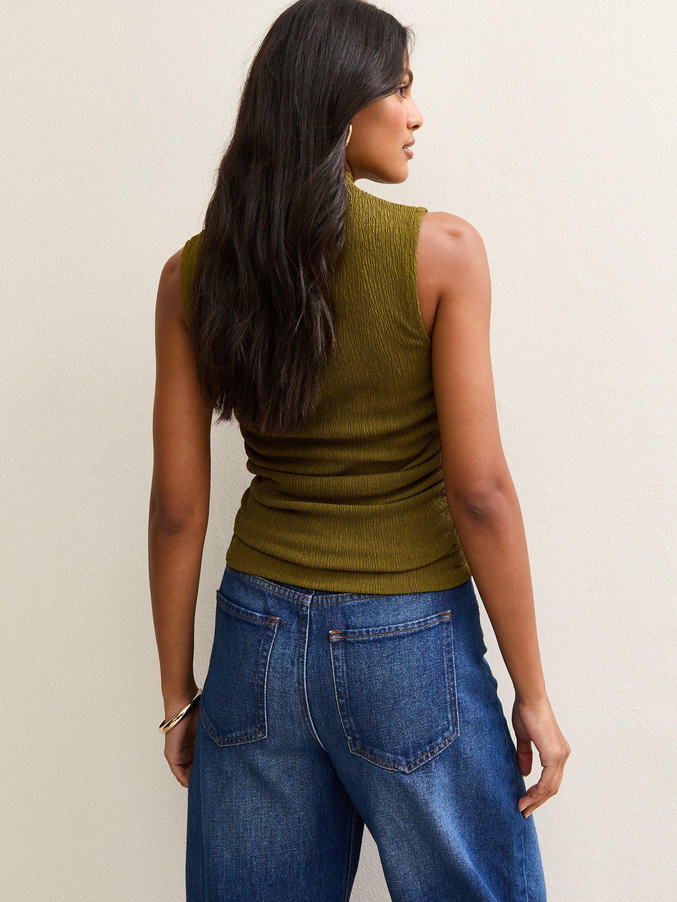 stillFront image of new-look-textured-jersey-ruched-tank-top-green