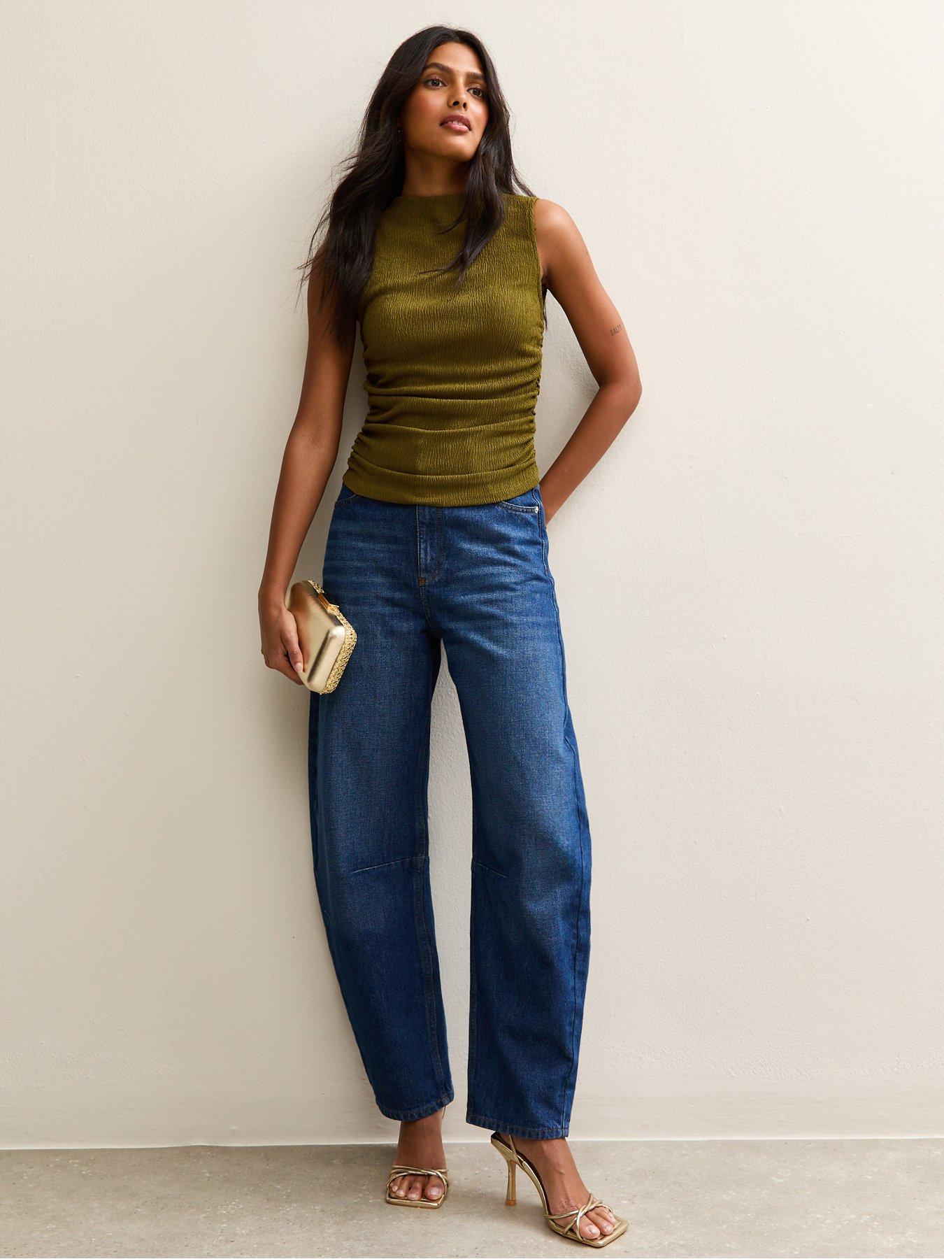  image of new-look-textured-jersey-ruched-tank-top-green