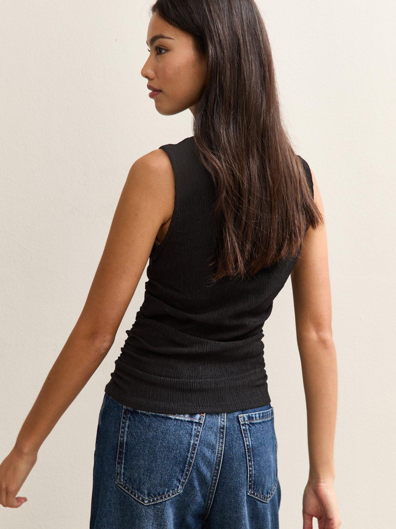 stillFront image of new-look-textured-jersey-ruched-tank-top-black
