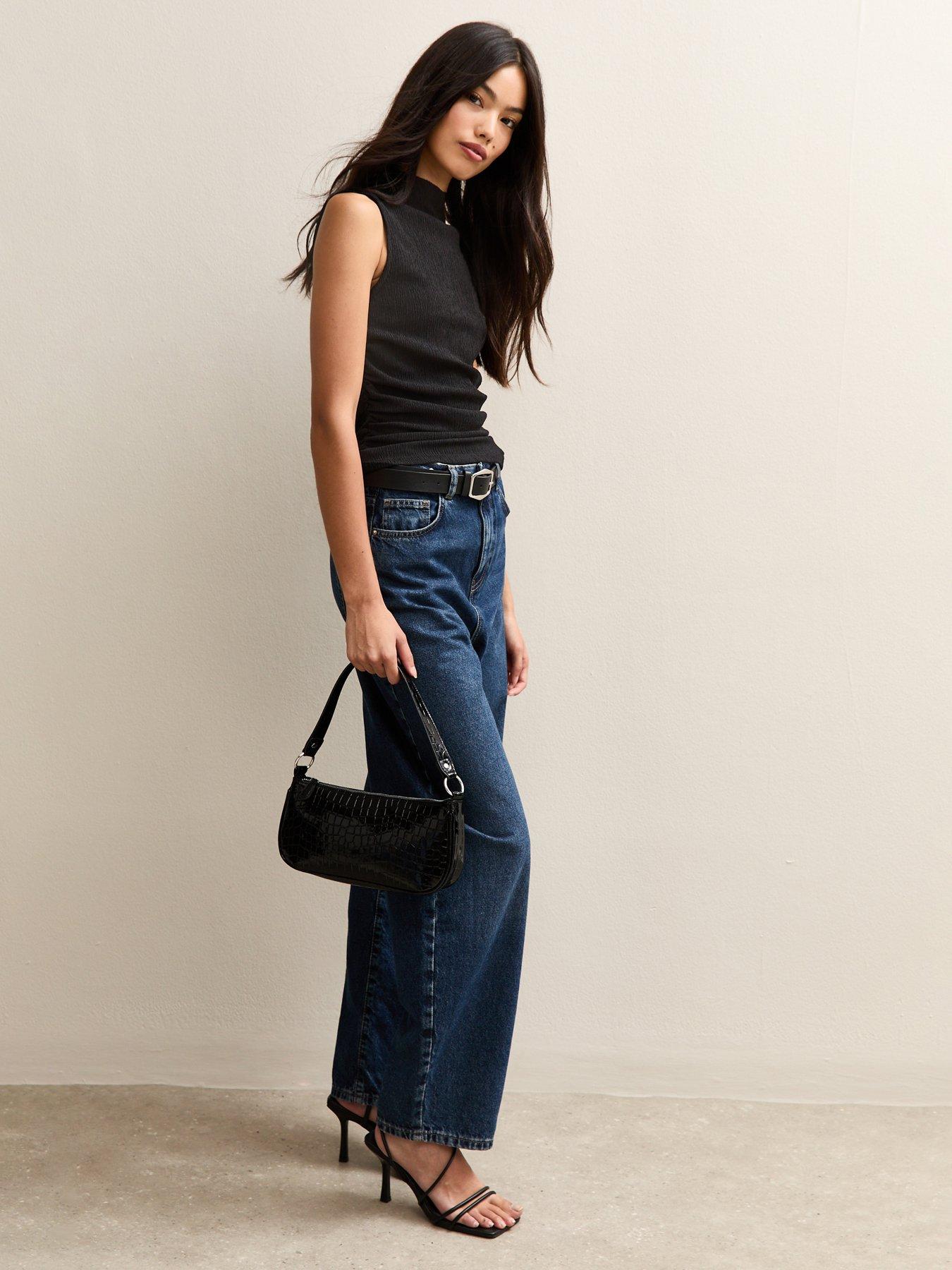  image of new-look-textured-jersey-ruched-tank-top-black