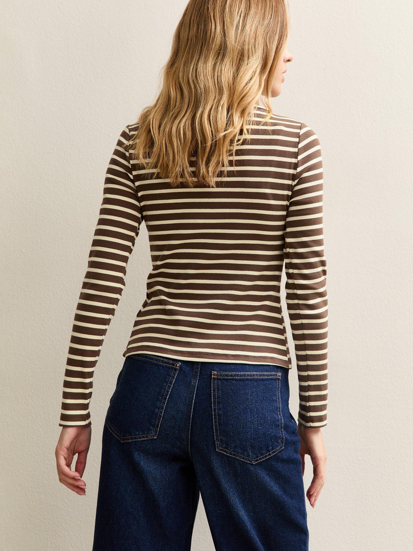 stillFront image of new-look-striped-crew-neck-cardigan-brown