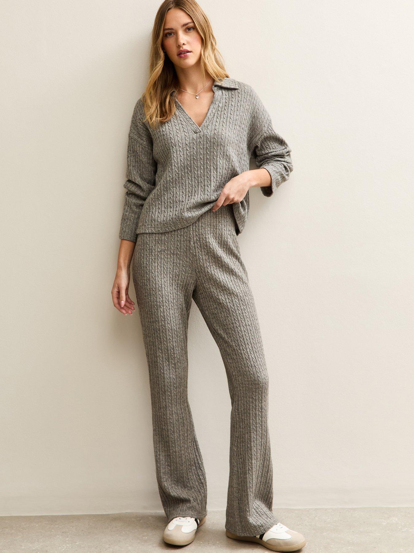  image of new-look-mid-grey-soft-touch-cable-knit-polo-top