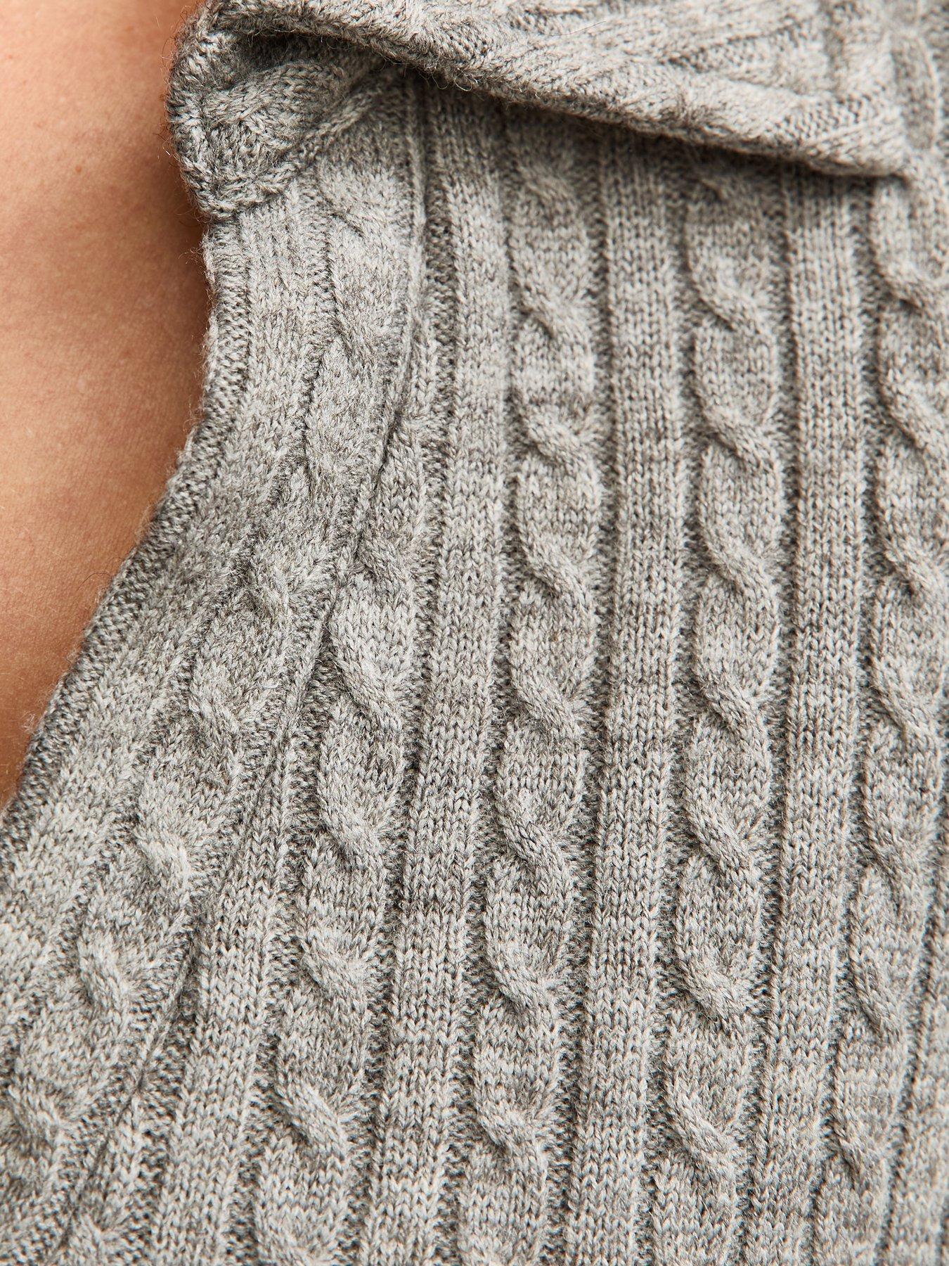  image of new-look-mid-grey-soft-touch-cable-knit-polo-top
