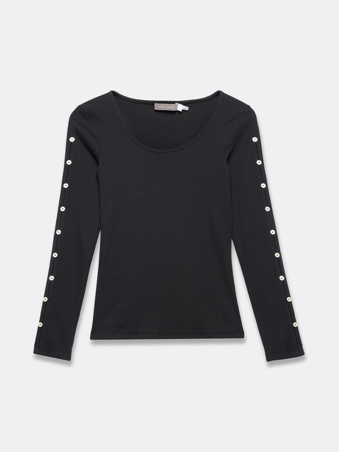  image of mint-velvet-scoop-neck-rib-top-black