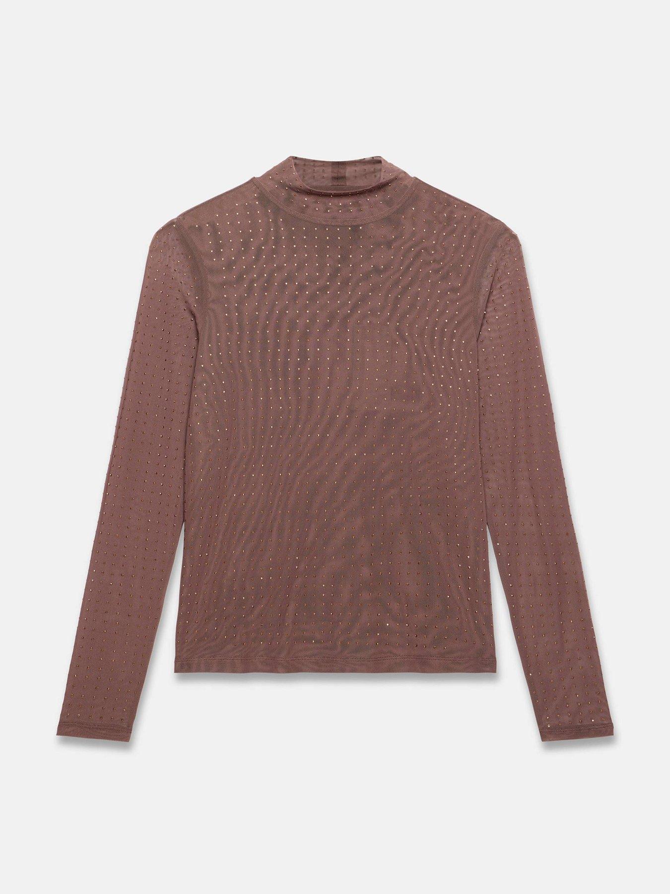  image of mint-velvet-brown-hotfix-mesh-top-cream