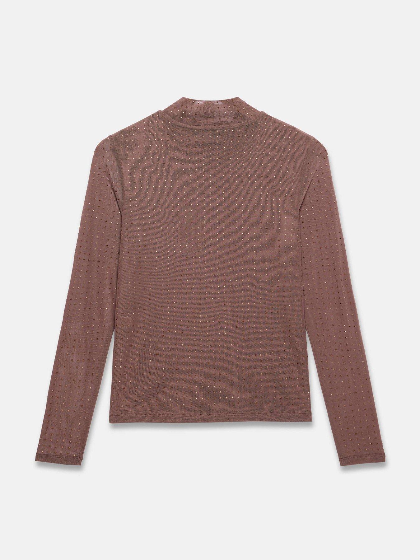  image of mint-velvet-brown-hotfix-mesh-top-cream