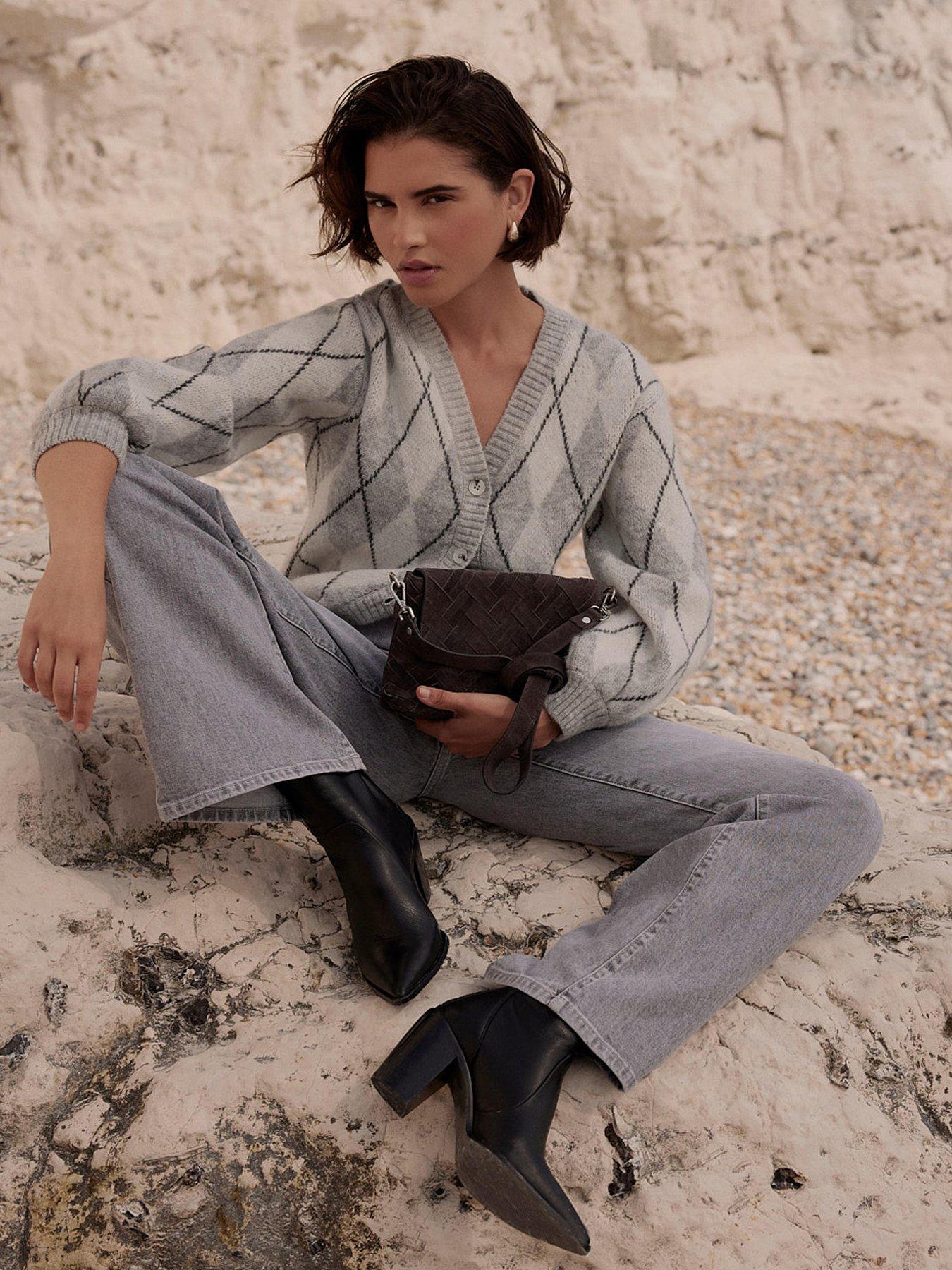 Mint Velvet Argyle Pattern Cardigan - Grey