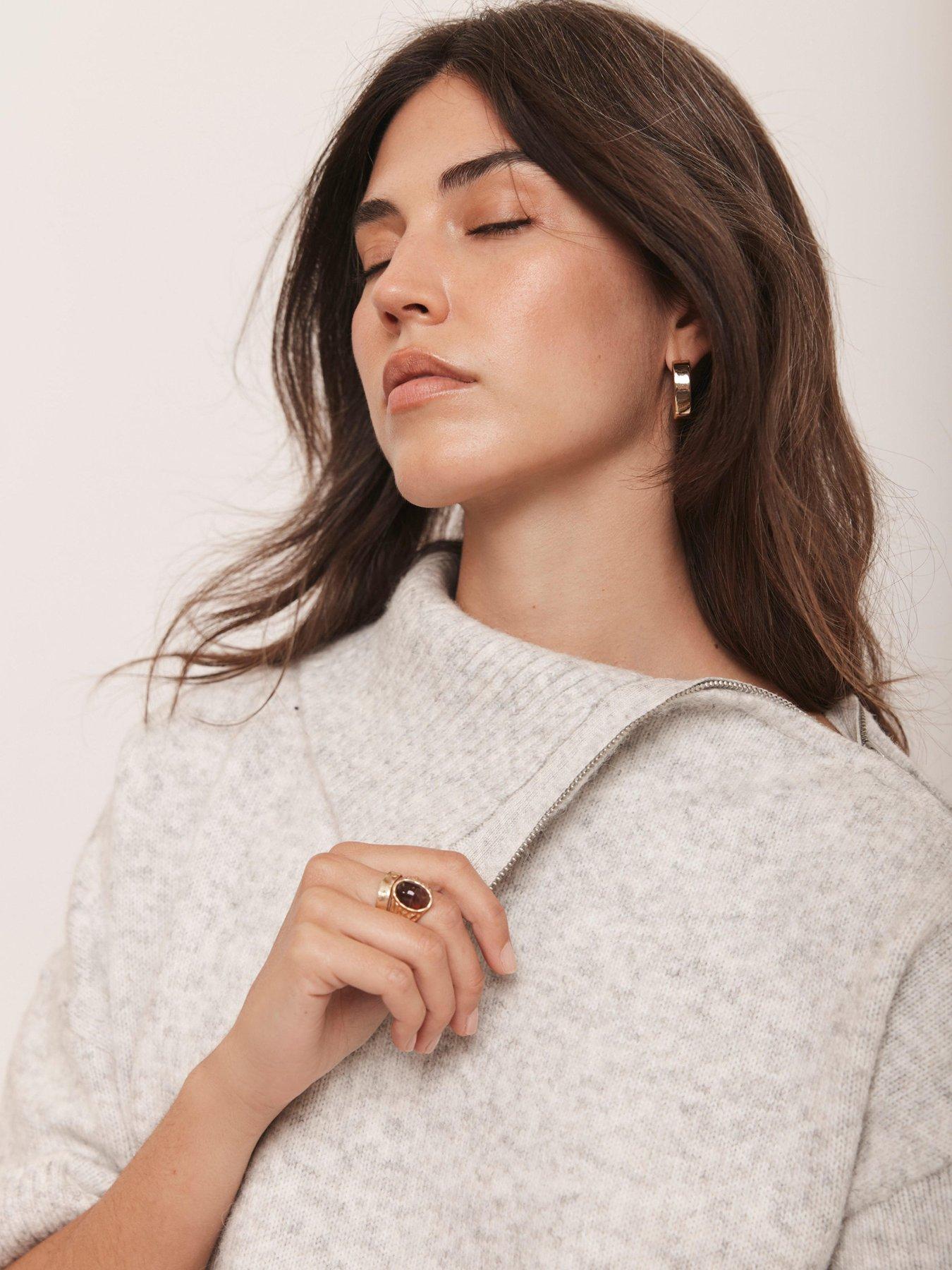 Image 3 of 6 of Mint Velvet Zip Neck Knit Mini Dress - Grey