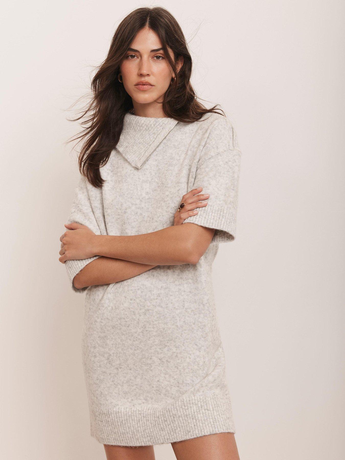 Image 4 of 6 of Mint Velvet Zip Neck Knit Mini Dress - Grey