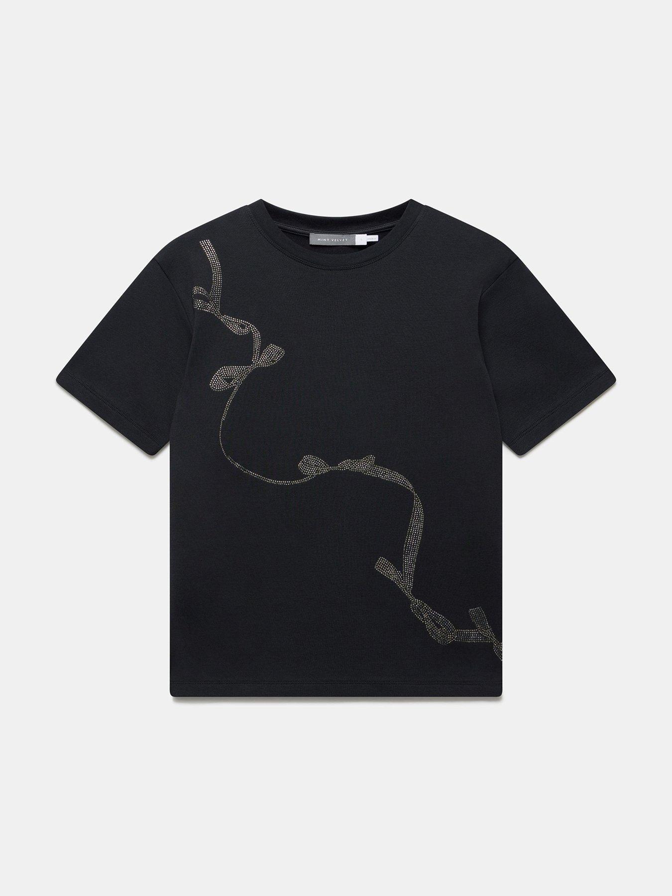Image 5 of 6 of Mint Velvet Embellished Ribbon Detail T-Shirt - Black