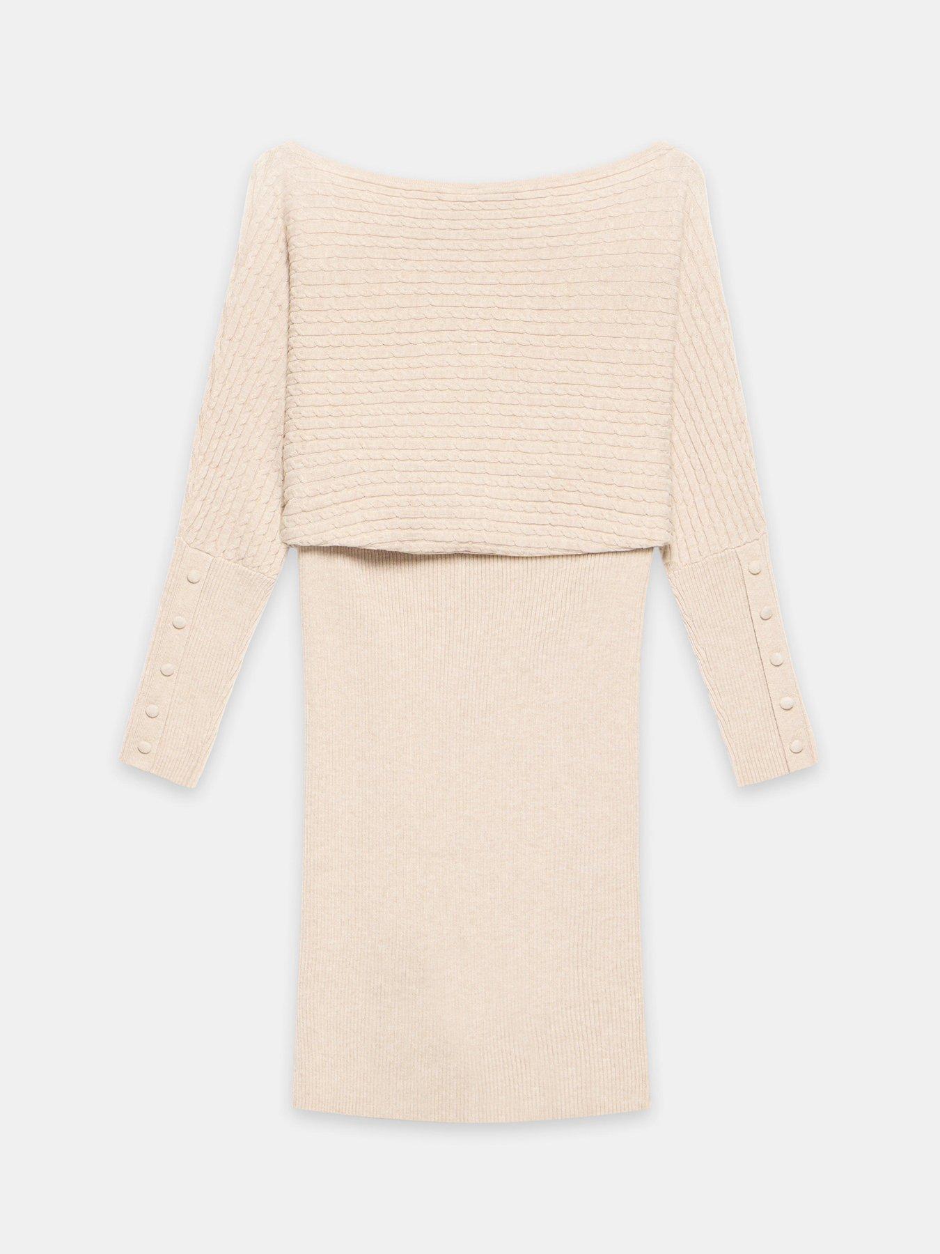  image of mint-velvet-neutral-cable-batwing-dress-cream