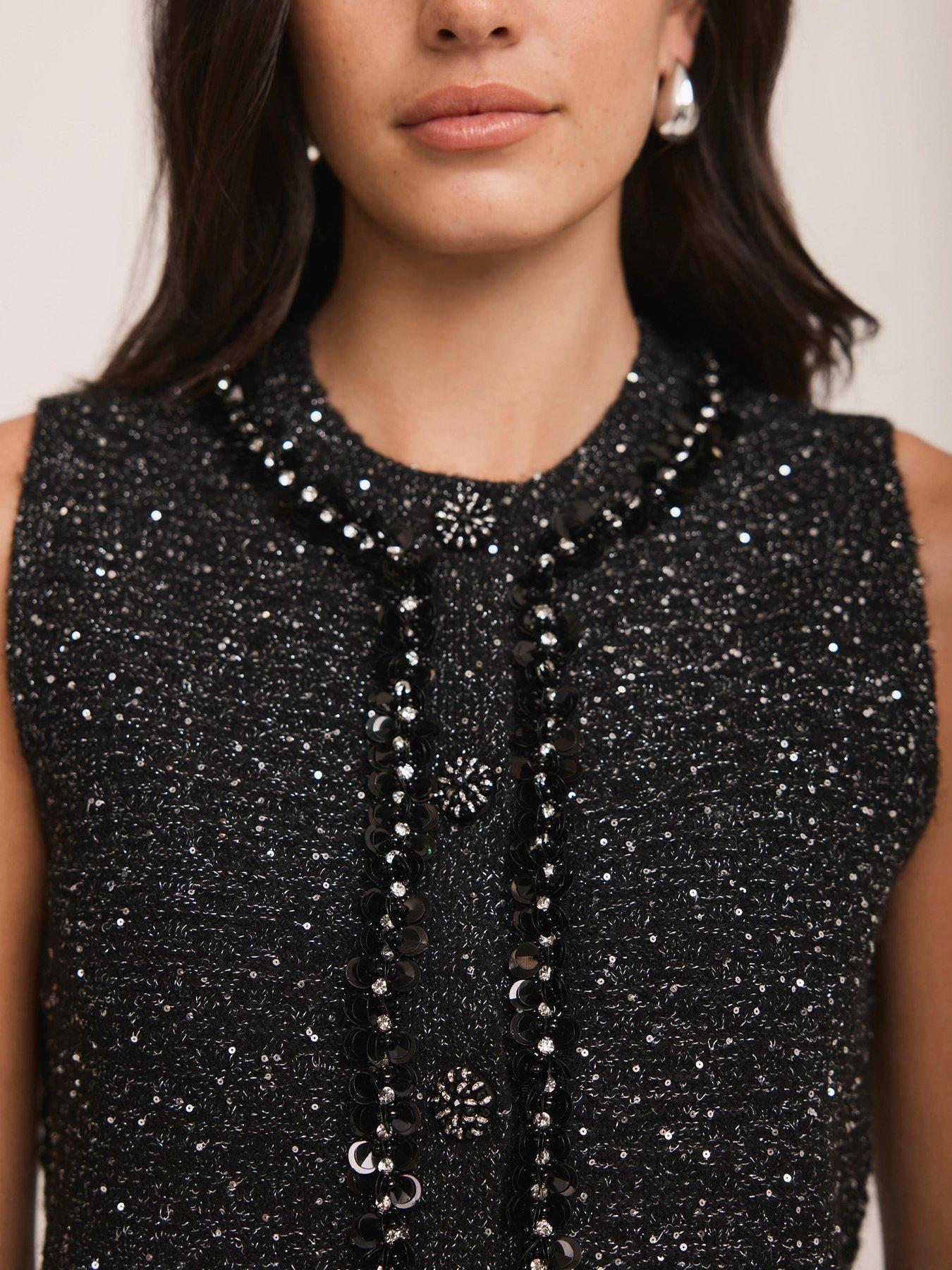  image of mint-velvet-bead-trim-sleeveless-top-black