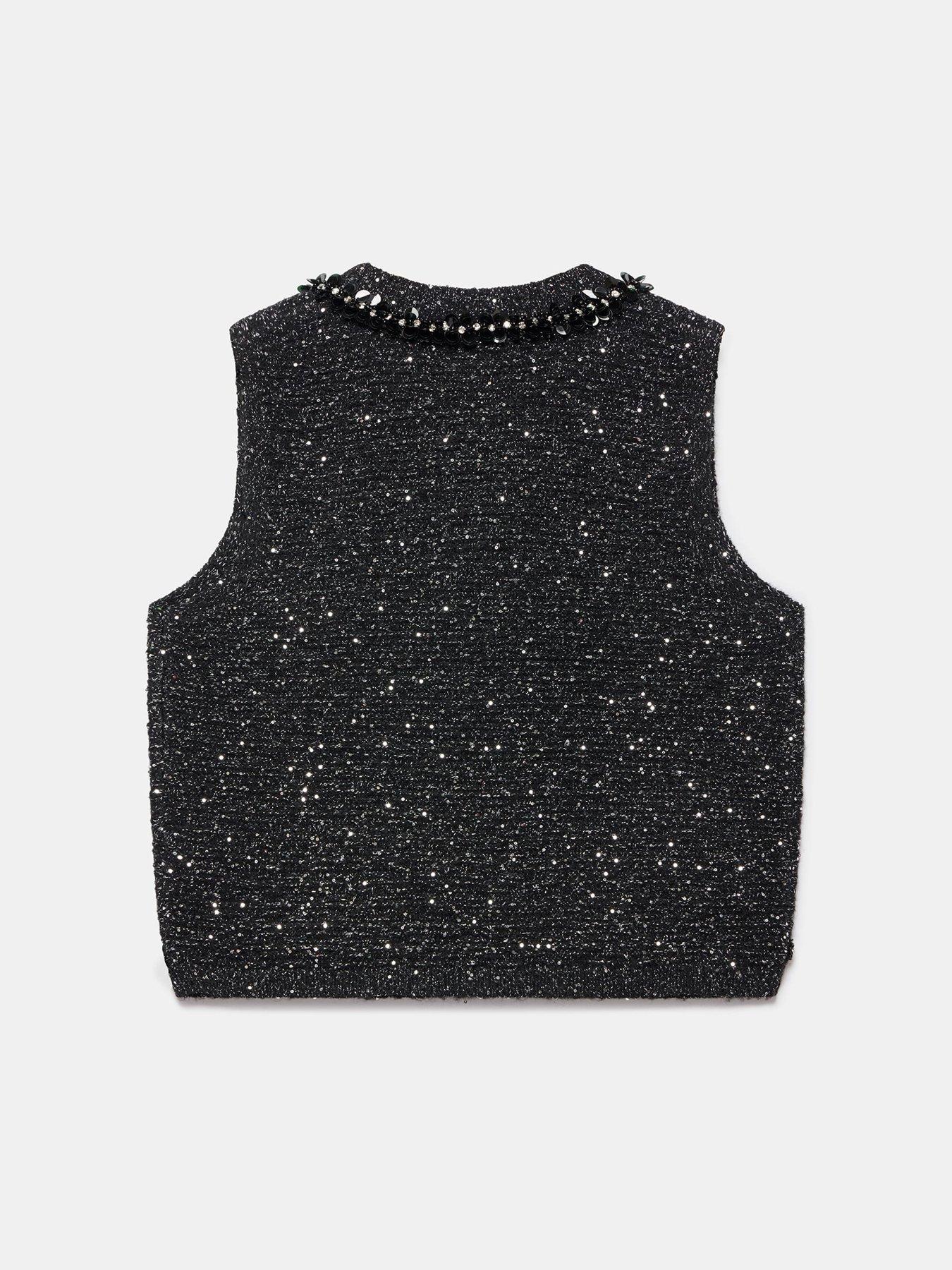  image of mint-velvet-bead-trim-sleeveless-top-black