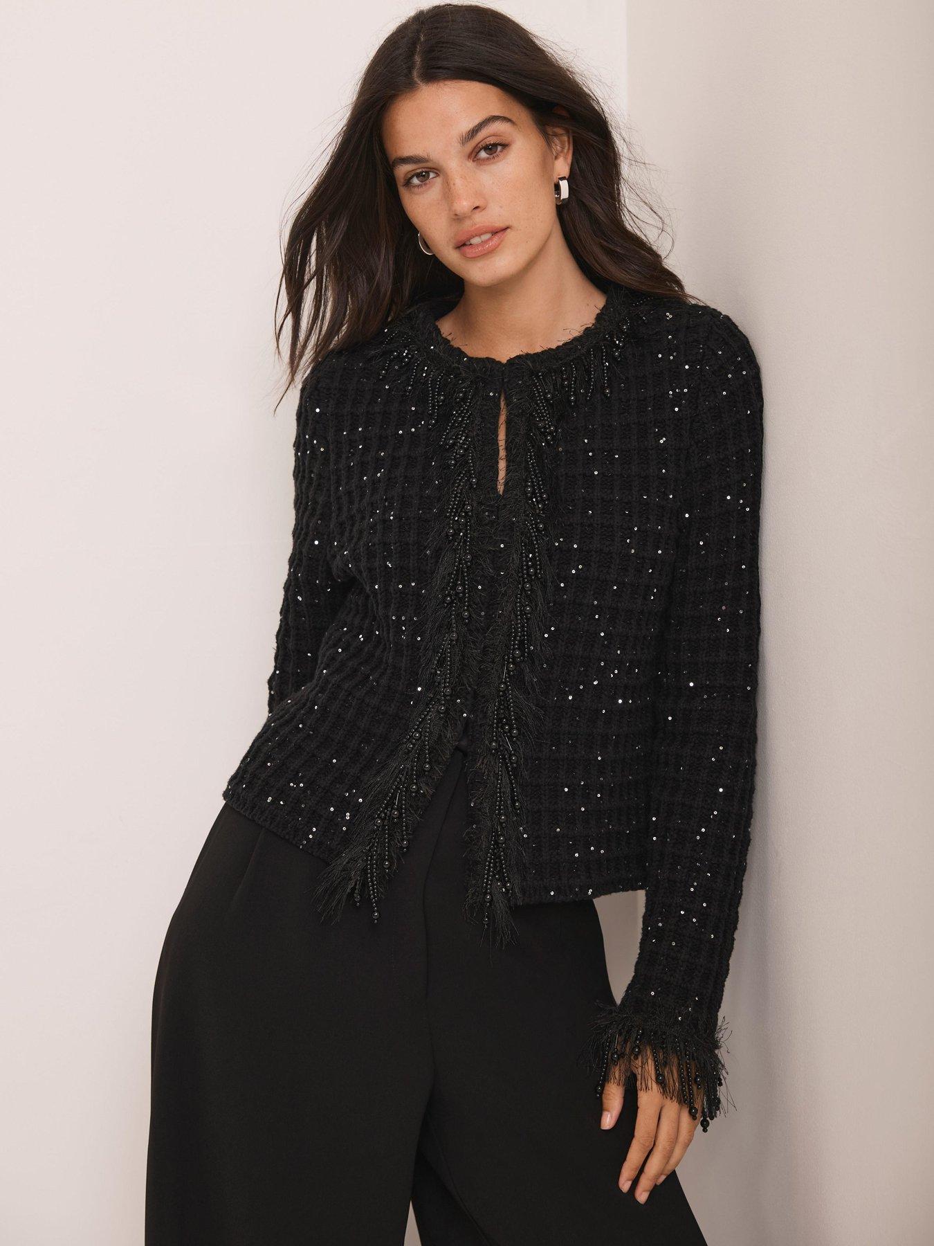 Image 1 of 6 of Mint Velvet Sequin Trim Jacket - Black