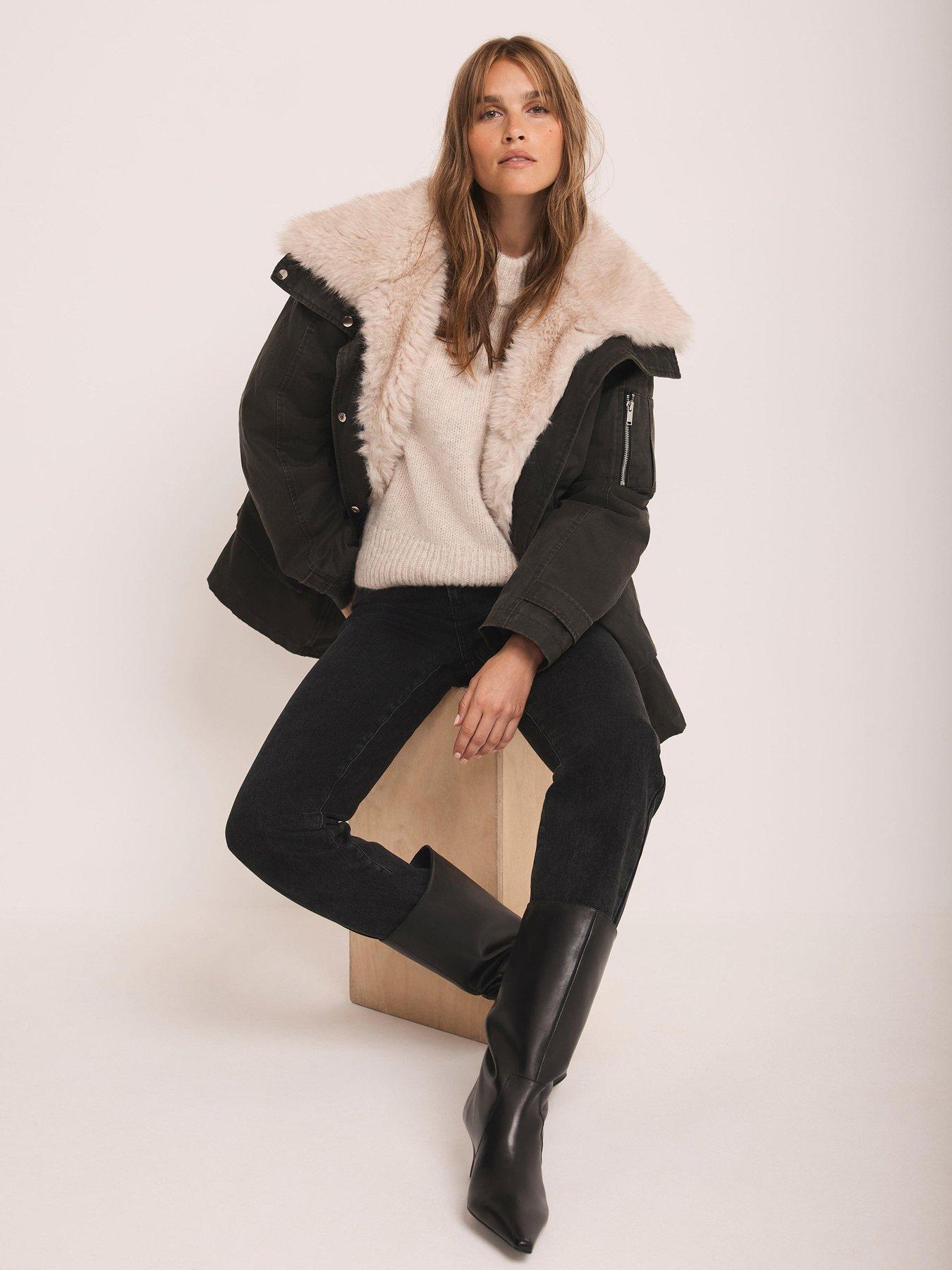  image of mint-velvet-khaki-wax-faux-fur-parka